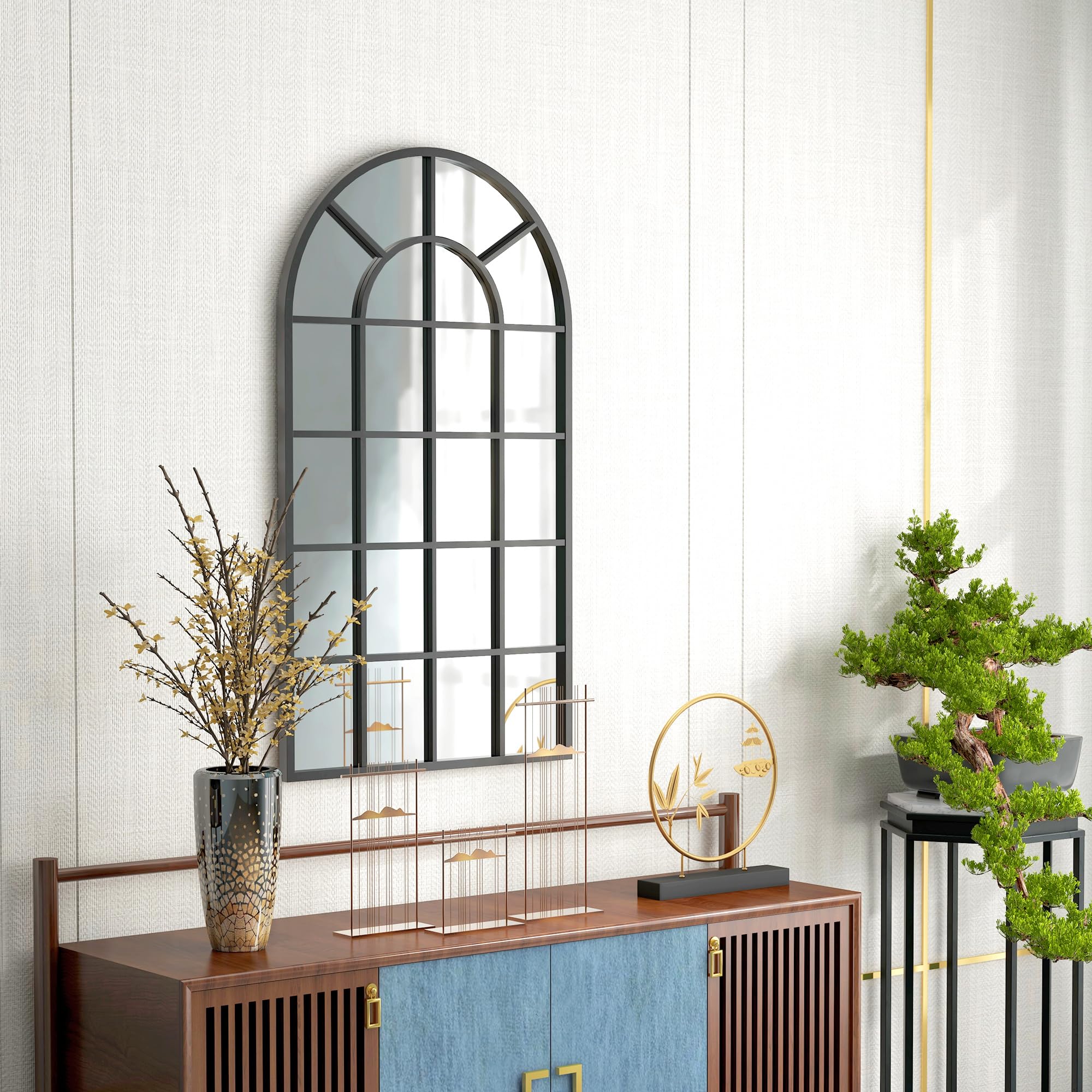 HOMCOM Specchio da Parete e da Appoggio 62x2.5x110 cm Nero | Specchio ad Arco per Casa e Ufficio, Metallo
