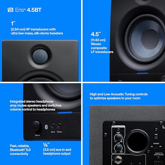 Presonus Eris 4.5BT (2. Generation) | 4.5 Bluetooth Wireless Technology Media Reference Monitor, 50 Watt