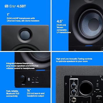 Presonus Eris 4.5BT (2. Generation) | 4.5 Bluetooth Wireless Technology Media Reference Monitor, 50 Watt