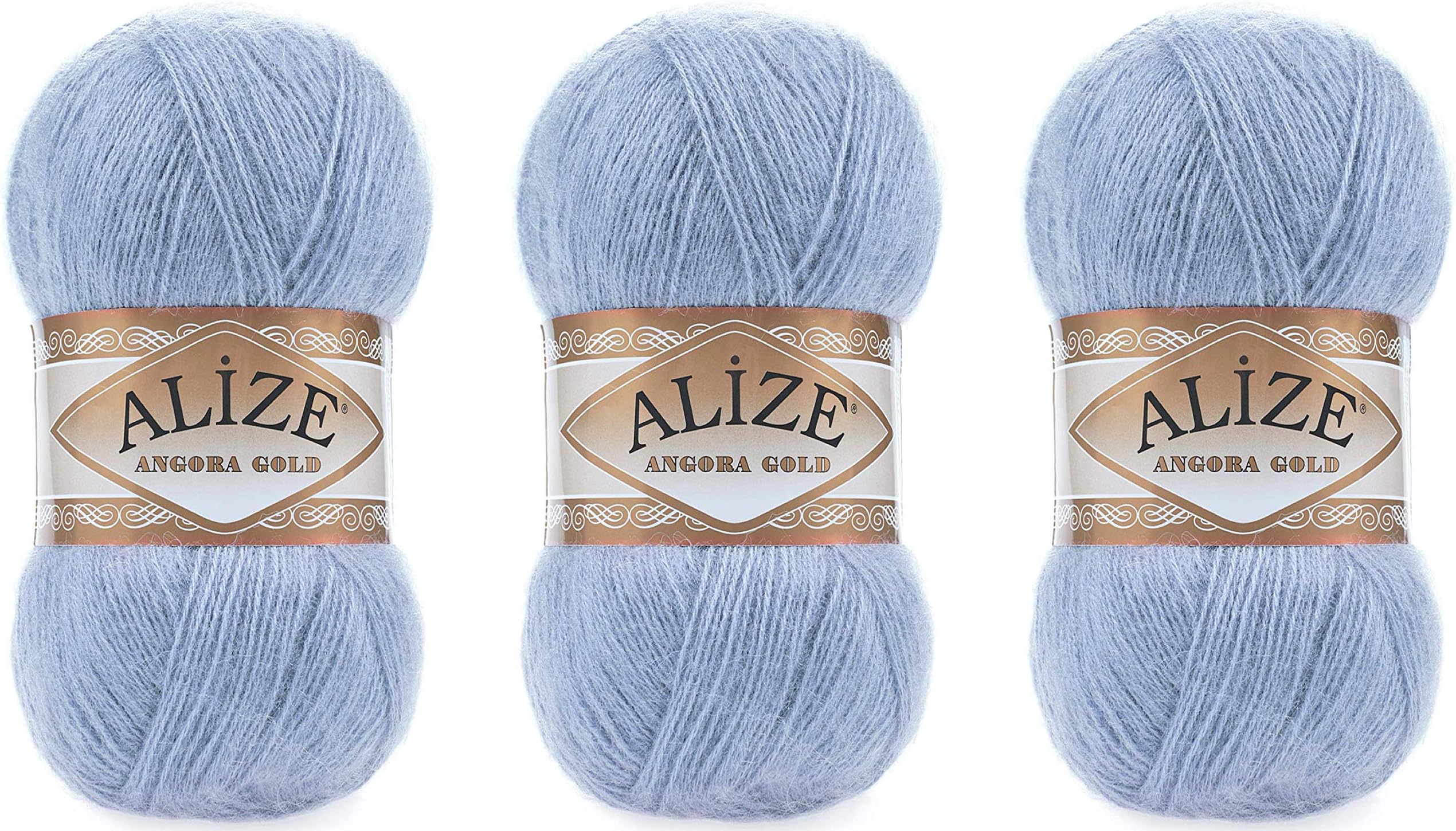 Angora Gold Yarn 20% Wool 80% Acrylic Lot of 3skn 300gr 1805yds Thread Crochet Lace Hand Knitting Turkish Yarn (40-Blue)
