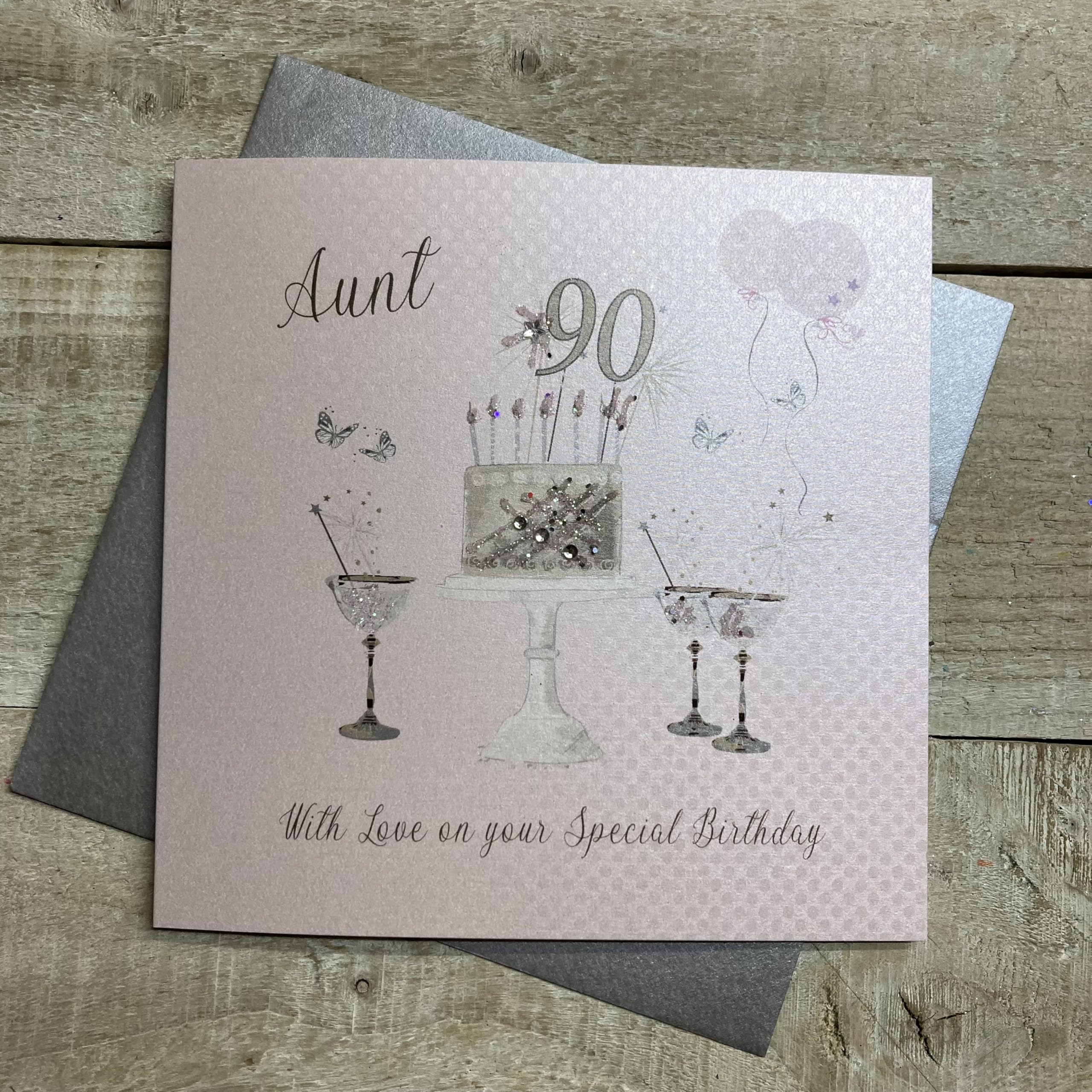 WHITE COTTON CARDS Geburtstagskarte Zum 90. – Handgefertigt, 16x16 Cm, Mit Glitzer & Edelsteinen
