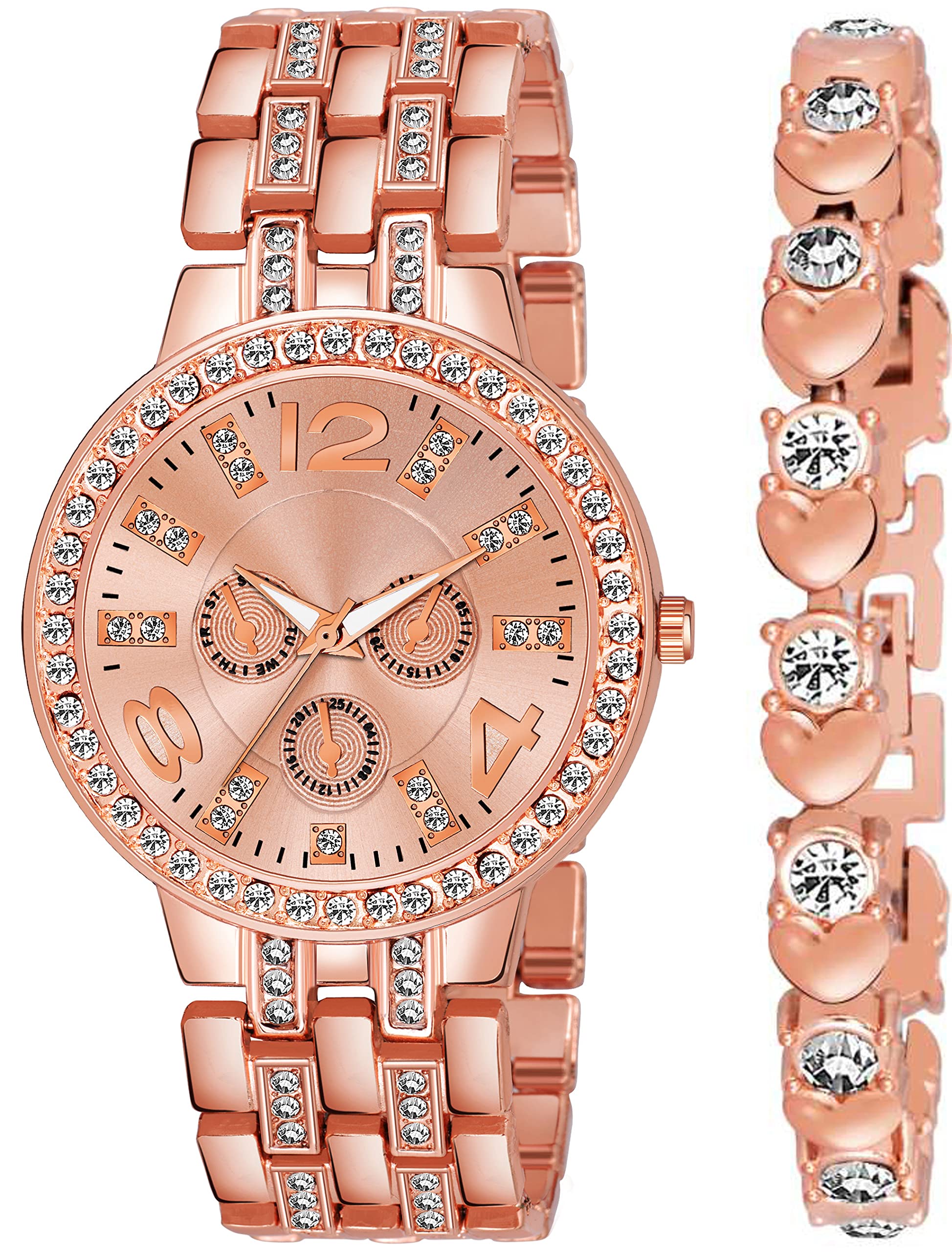 FROZIL Diamond Studded Stylish Analogue Watch with Rose Gold Dot Bracelet for Girls & Women (B092ZT18NZ) Amazon Price History, Amazon Price Tracker