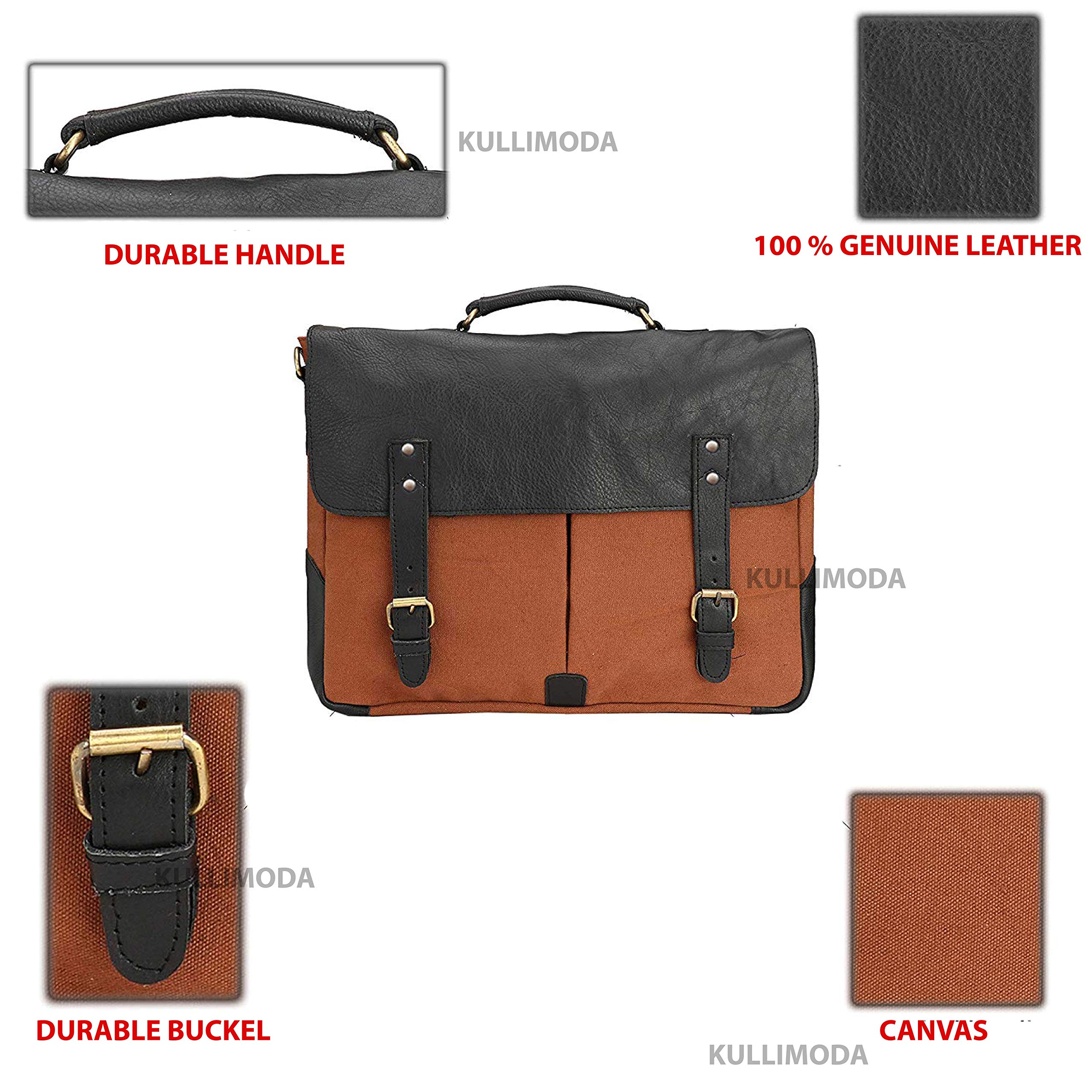 Kulli Moda Canvas and Vegan Leather 15.6 Inch Laptop Shoulder Messenger Bag for Meetings - Image 3 thumbnail