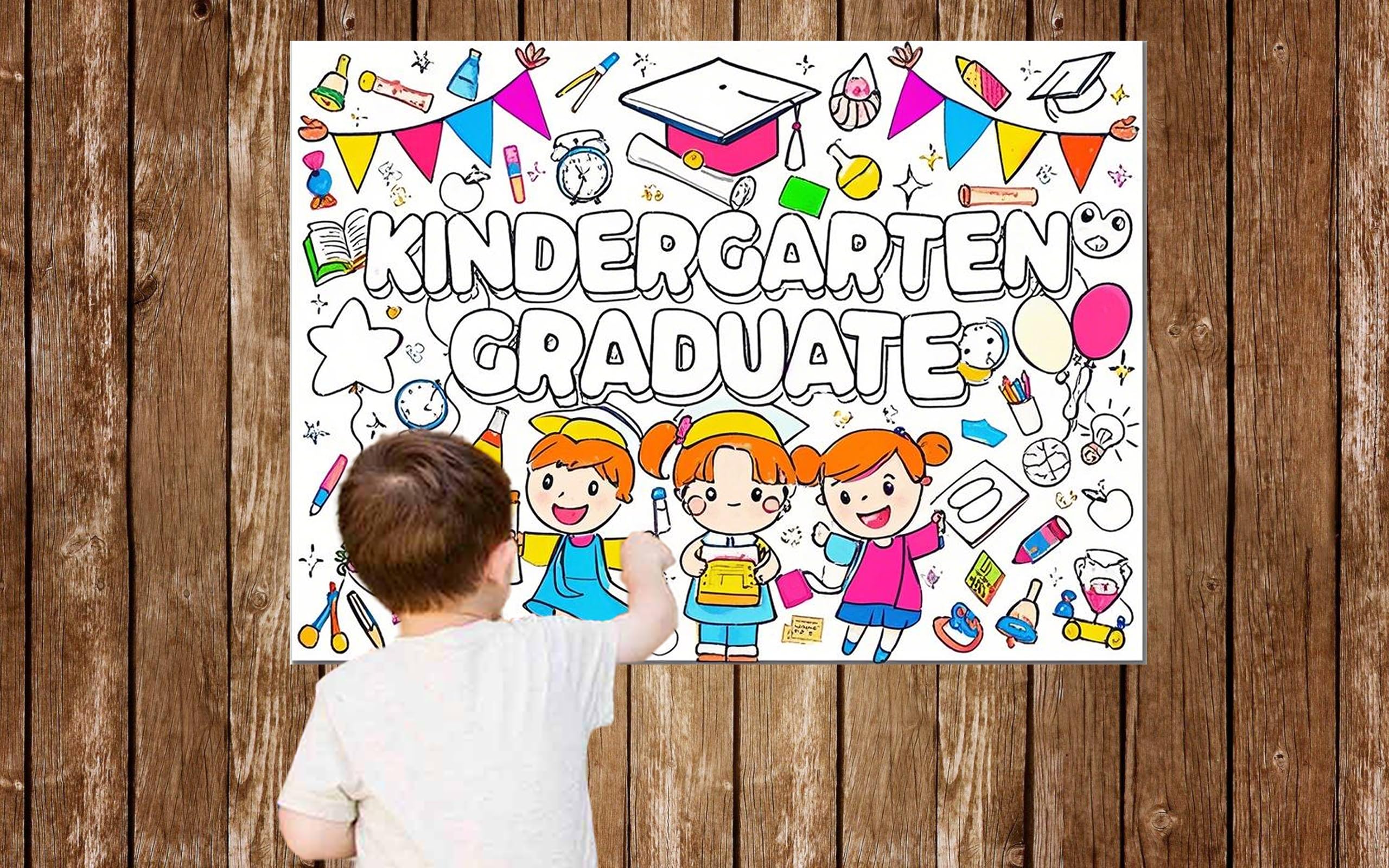 Graduation Coloring Poster Tablecloth for Kindergarten Graduation Decorations 2025, Kindergarten Grad Gifts, 40 X 30 Inches Coloring Banner for Kids