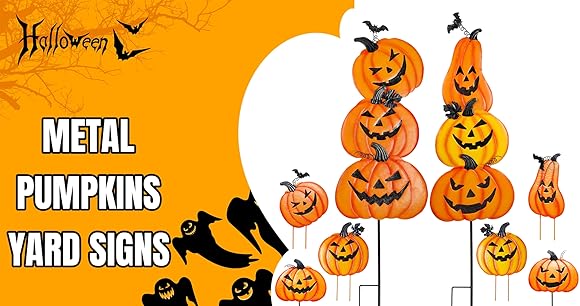 Amazon.com: Indoor Outdoor Metal Halloween Pumpkin Figurine ...