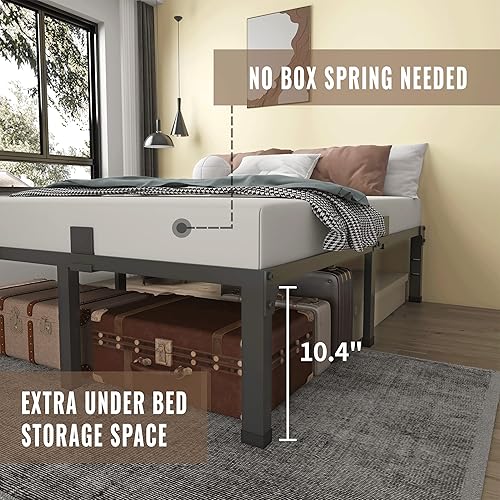 Miniatura 5 de MAF Base de cama de tamaño matrimonial de 12 pulgadas con tapón deslizante para colchón, plataforma de metal resistente, soporte de listones de