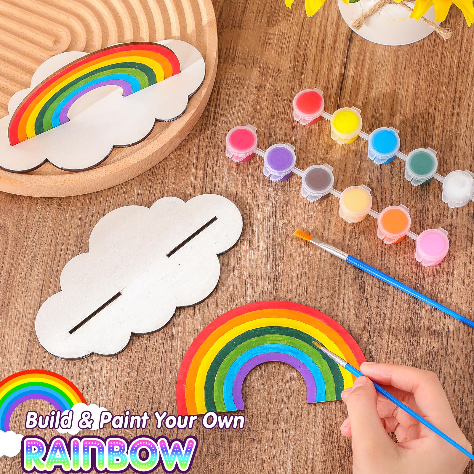 Blueweenly Set di 24 set di pennelli per pittura arcobaleno per bambini, per bomboniere, kit di pennelli per pittura in legno, regali di ritorno per feste di compleanno, forniture per lezioni, kit