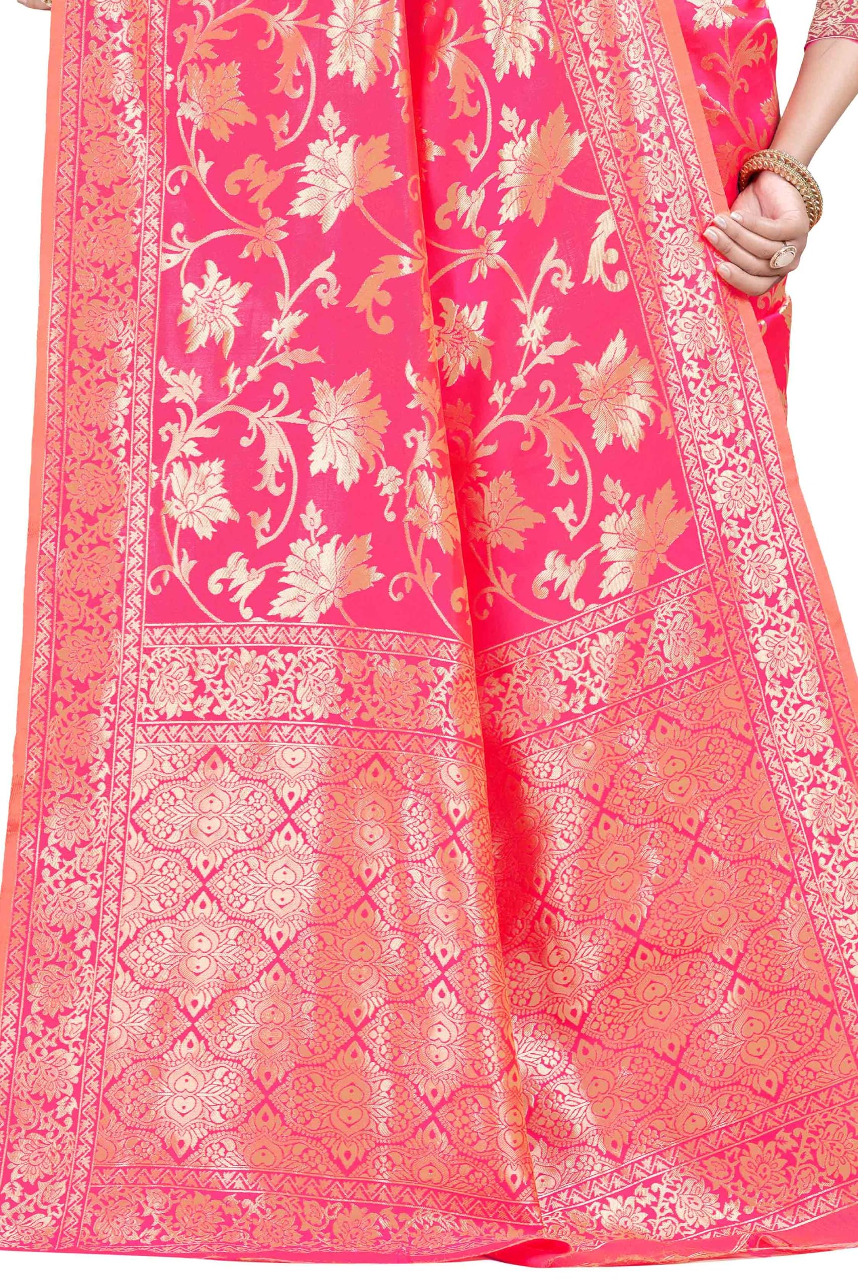 Sugathari Women's Pure Kanjivaram Silk Saree Banarasi Silk Saree With Blouse Piece (SAM PARI S-7) (Hot Pink) - Image 8 thumbnail