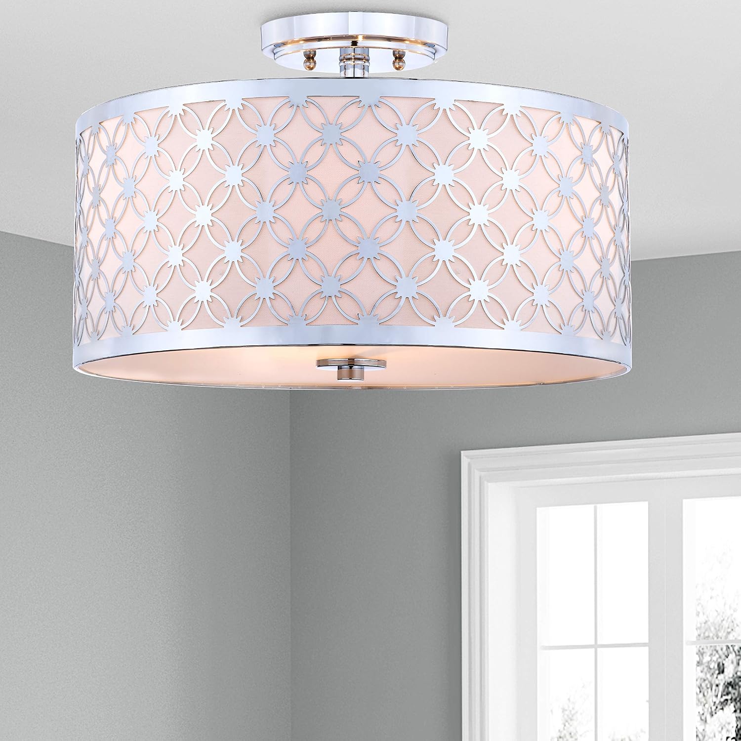 SAFAVIEH FLU4002C Collection Hutch 3 16" Chrome Mount Flush Light, 0