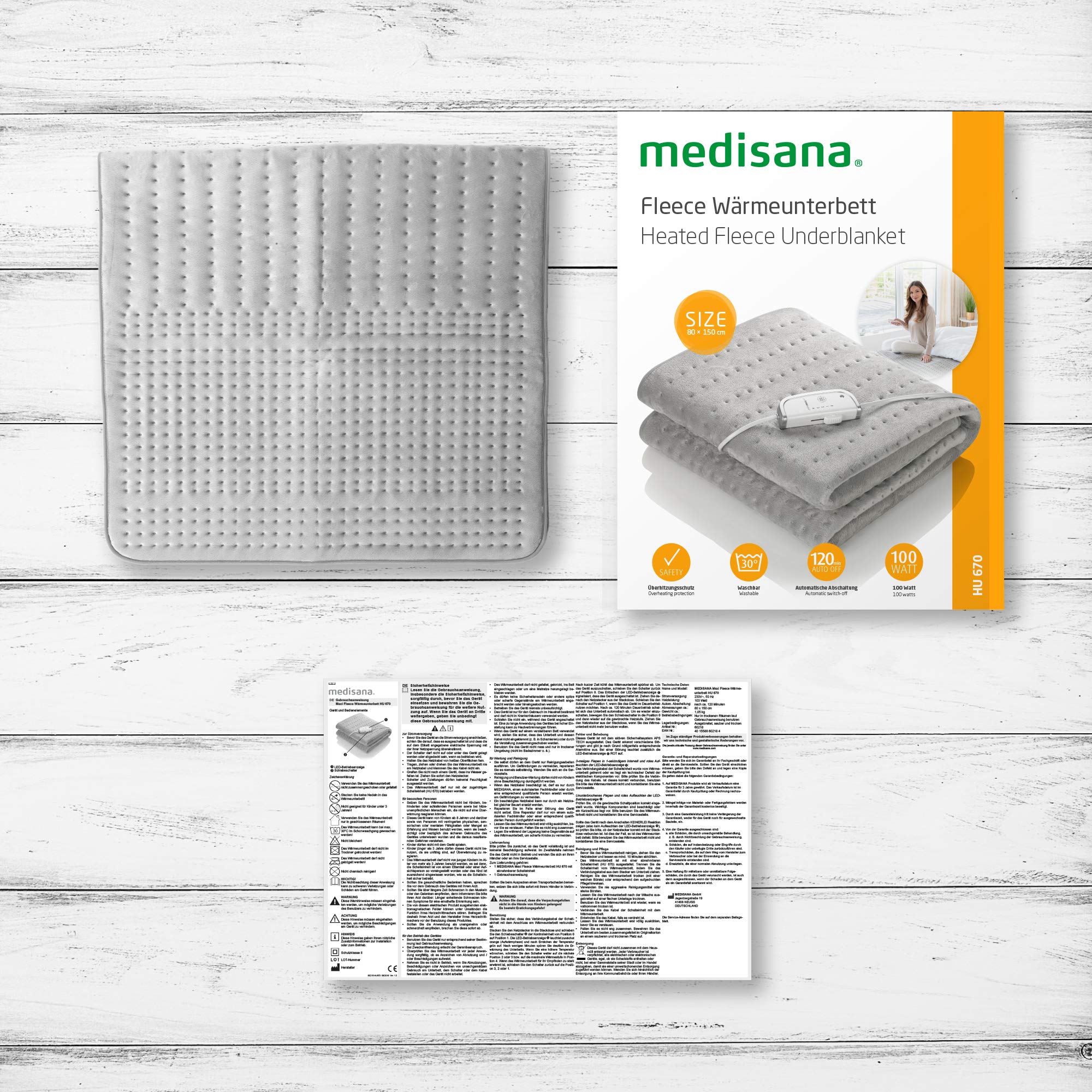 medisana HU 670 Calientacamas superfino, 150 x 80 cm, duerme en las nubes, desconexión automática, protección de sobrecalentamiento, 4 niveles de temperatura, lavable, para todo tipo de colchones