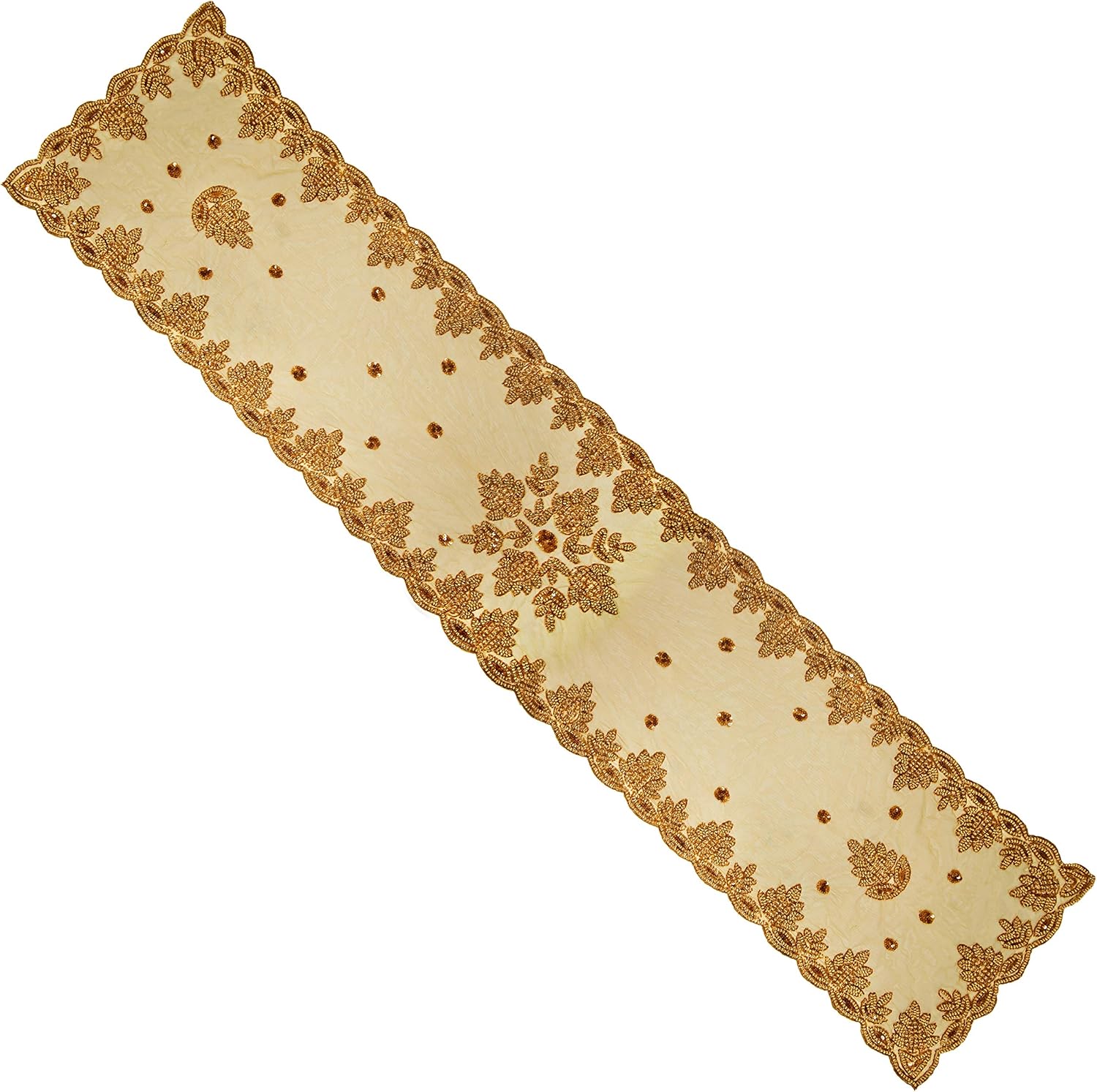 COTTON CRAFT Hand Beaded Table Runner Sirohi Gold