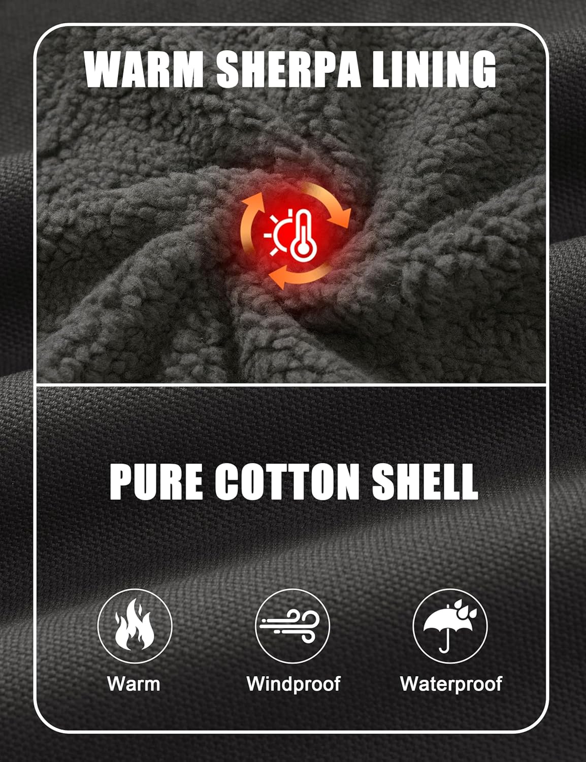 Cotrasen Men's Vest Cotton Work Vest Sherpa Lined Casual Outerwear Fleece Warm Sleeveless Jackets - Image 2