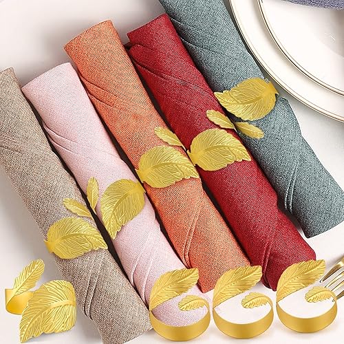 Miniatura 4 de Juego de 24 servilleteros dorados de hoja de metal, servilleteros de tela para bodas, día de San Valentín, vacaciones, recepciones, cenas,