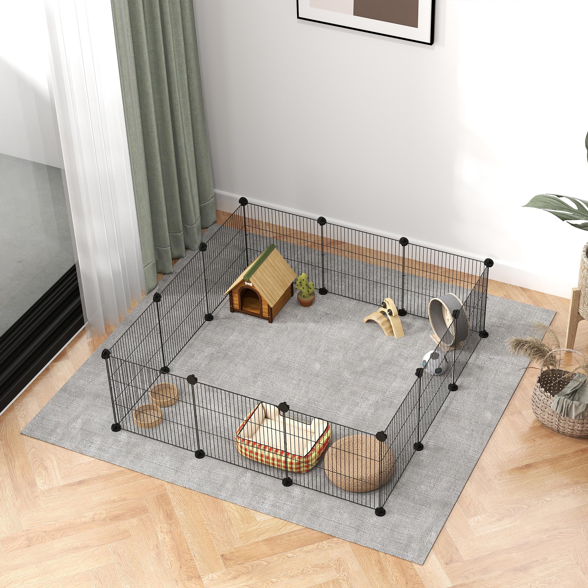 PawHut Valla Metálica para Mascotas con 12 Paneles Diseño DIY Parque Metálico para Animales Pequeños Desmontable para Erizo Conejos 140x70x35 cm Negro