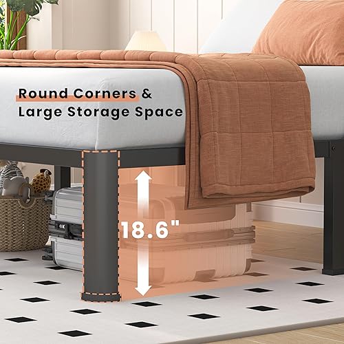 Miniatura 6 de Marco de cama Queen de 20 pulgadas de servicio pesado, 3500 libras, con patas de esquinas redondeadas y diseño anti-chirrido - Plataforma de metal