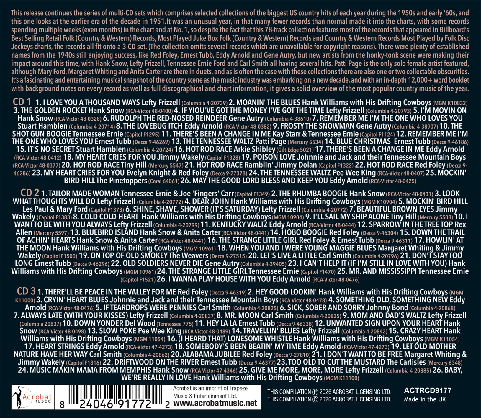 greatest country hits of 1951 / various