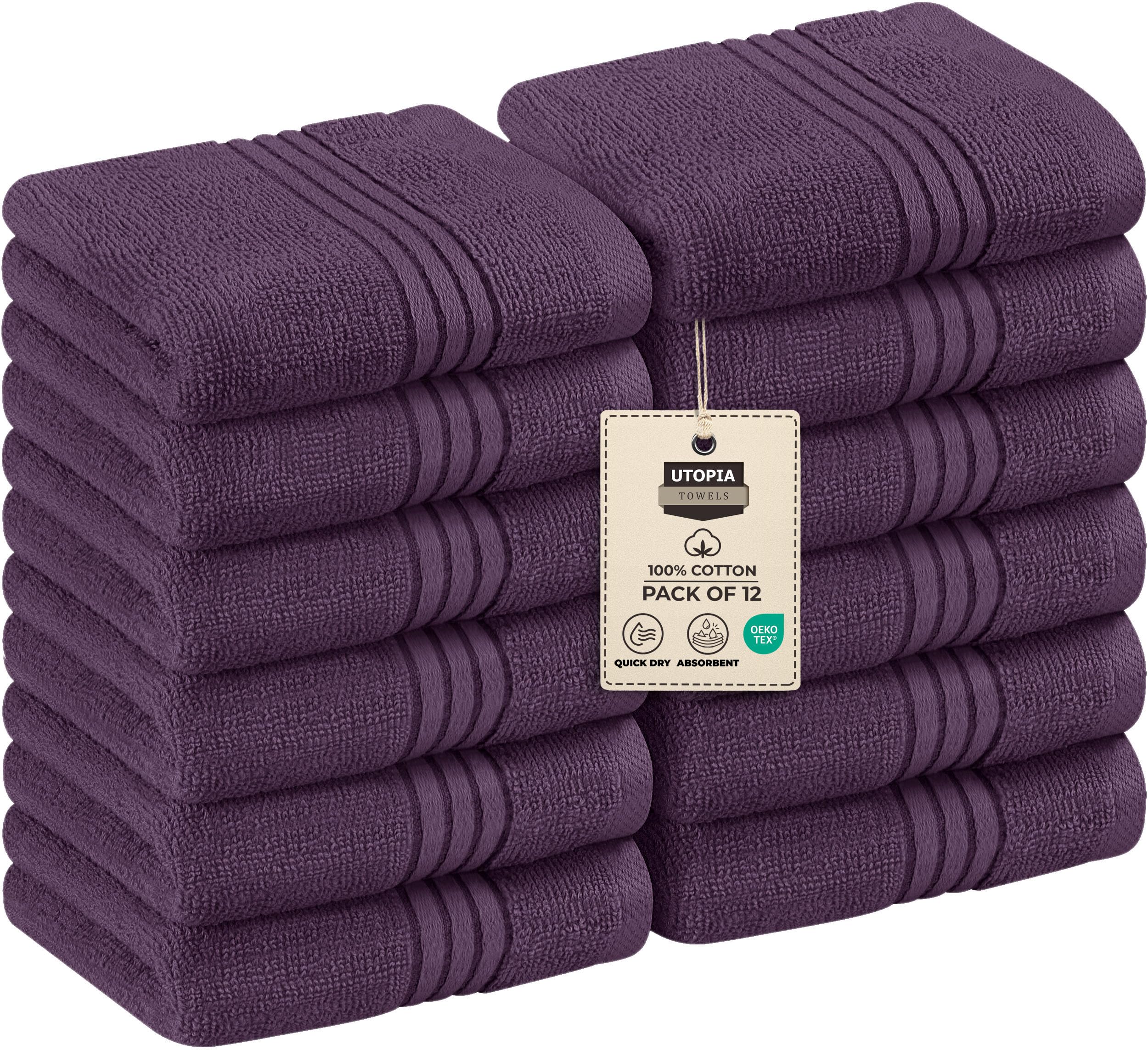 Utopia Towels 12 Pack Premium Wash Cloths Set, 12 by 12 Inches, 100% Cotton Ring Spun, Highly Absorbent and Soft Feel Washcloths for Bathroom, Spa, Gym, and Face, Plum