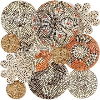 11 Pcs Boho Hanging Wall Basket Decor Handmade Woven Basket Wall Decorat...