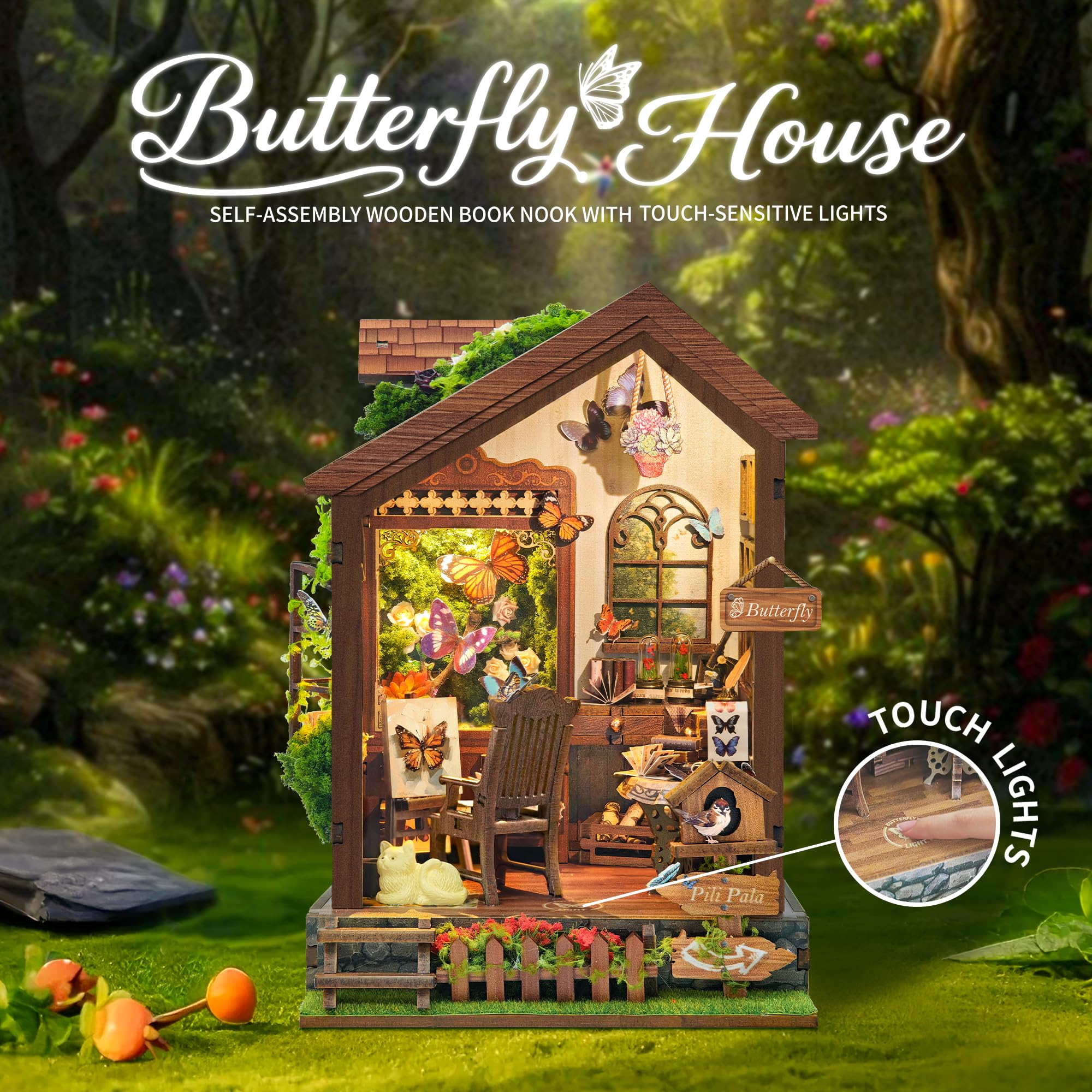 3D Wooden Puzzles for Adults,DIY Dollhouse Kit Building with Lights for Teens & Adults,150 Piece 3D Puzzles-Butterfly House(SQ-60) - Image 2