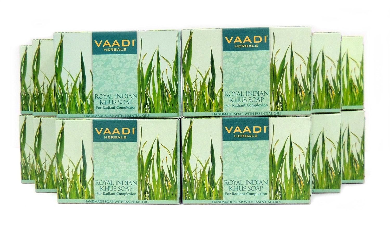 Royal Indian Khus Bar Soap (Vetiver Soap) with Olive and Soybean Oil – 100% Organic with Pure Essential Oils – For Radiant Complexion – Pack of 75g x 12 – by Vaadi Herbals Royal Indian Khus Bar Soap (Vetiver Soap) with Olive and Soybean Oil – 100% Organic with Pure Essential Oils – For Radiant Complexion – Pack of 75g x 12 – by Vaadi Herbals