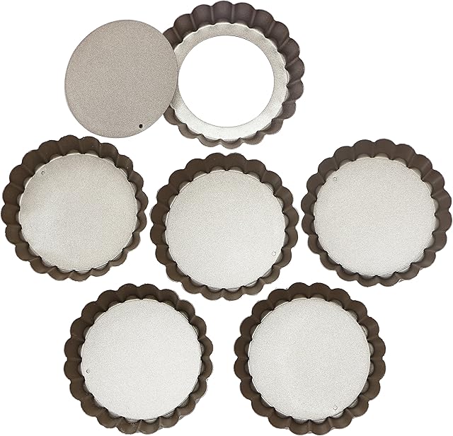 webake Mini Tart Tins Quiche Tin with Loose Base 4 Inch 10cm Individual Pie Dish Set of 6 Non-Stick Coating Round Tart Cases for Oven Baking