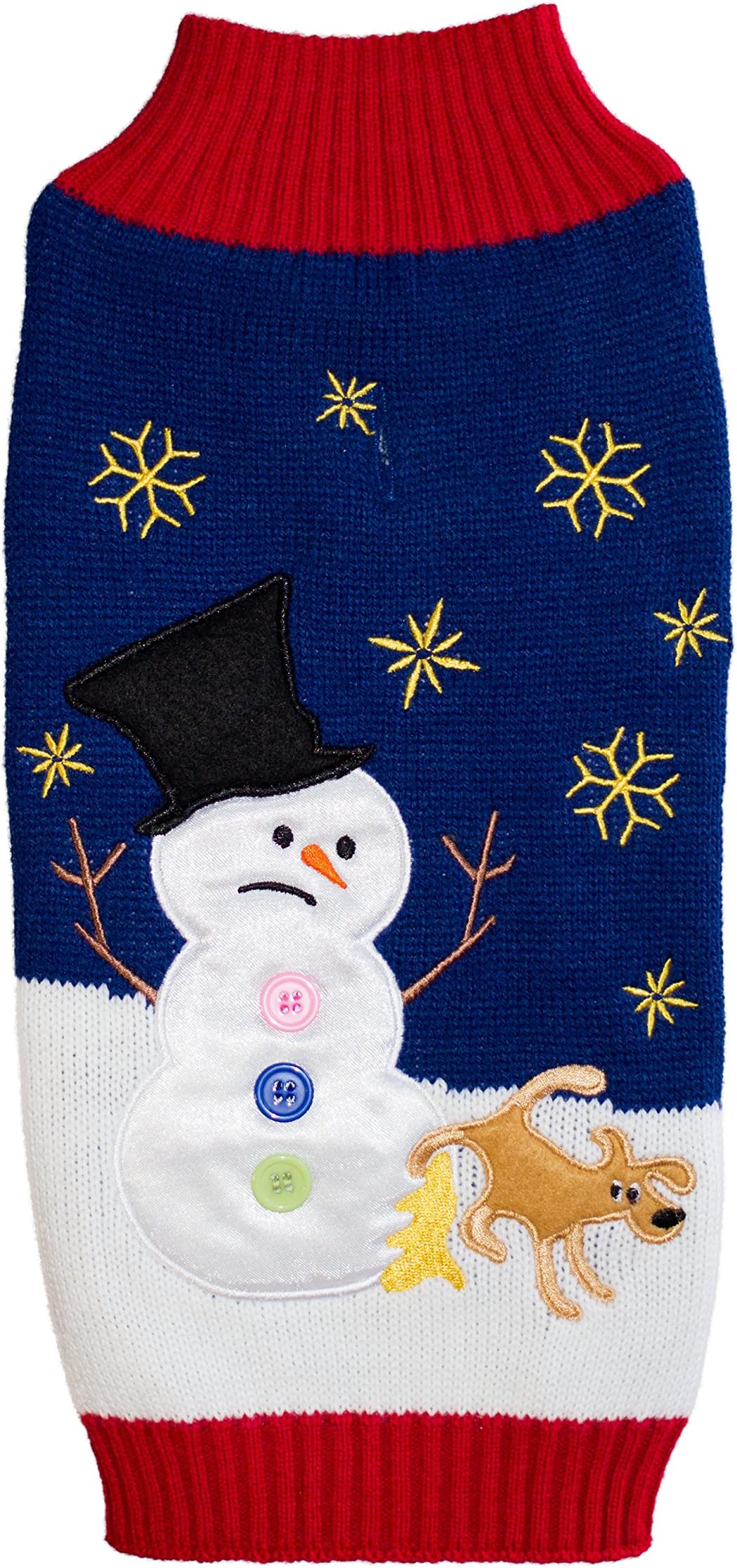 New York Dog Snowman & Dog Holiday Ugly Sweater, Blue, Medium
