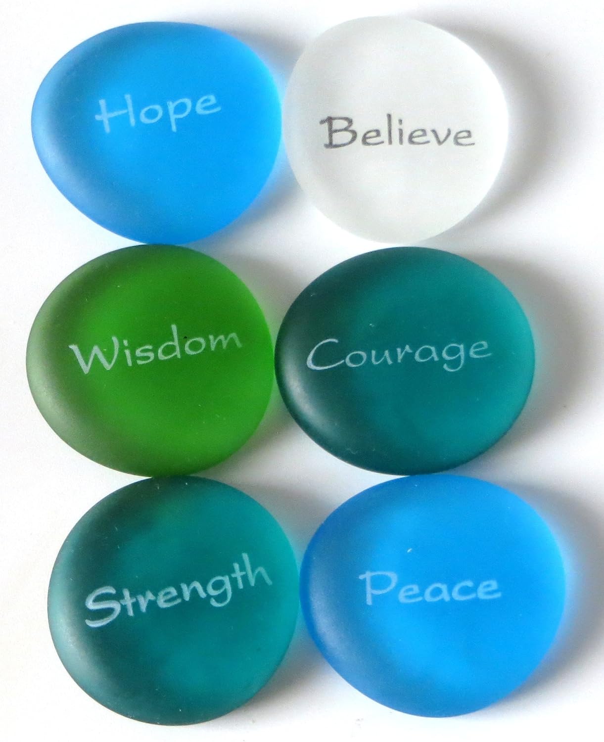 Lifeforce Glass The Mermaid's Message I, Frosted Sea Glass Stones, Six Inspiring Words in Beach Colors: Home & Kitchen