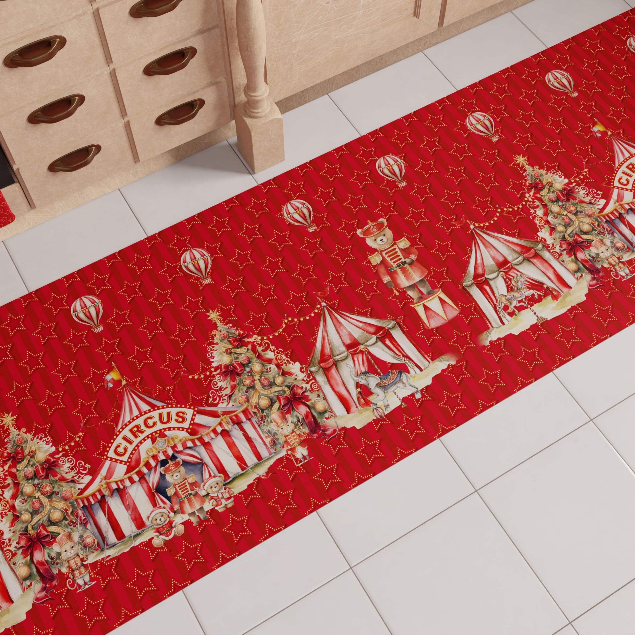 PETTI Artigiani Italiani - Christmas Kitchen Rug, Christmas Kitchen Runner, Non-Slip and Washable Christmas Kitchen Rug, 52x180 cm Circus Christmas Rug, Made in Italy
