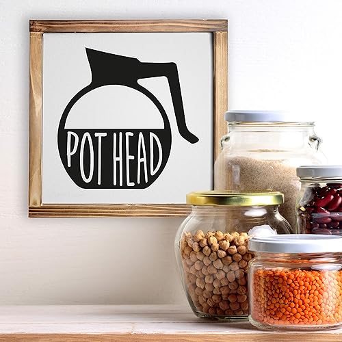 Miniatura 8 de Letrero de café con la frase en inglés Pot Head (Amante del café) de 12 x 12 pulgadas, para decoración de pared, cocina, estación de café