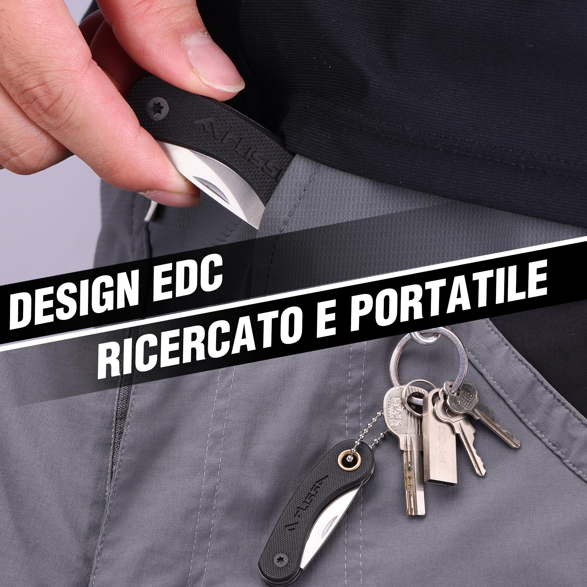 FLISSA Mini Coltello Tascabile, Coltello a Serramanico con Manico in G10,Lama in Acciaio INOX 5CR15MOV, Finitura CNC, Taglierino Portatile, EDC per Uso Quotidiano e Attività Outdoor