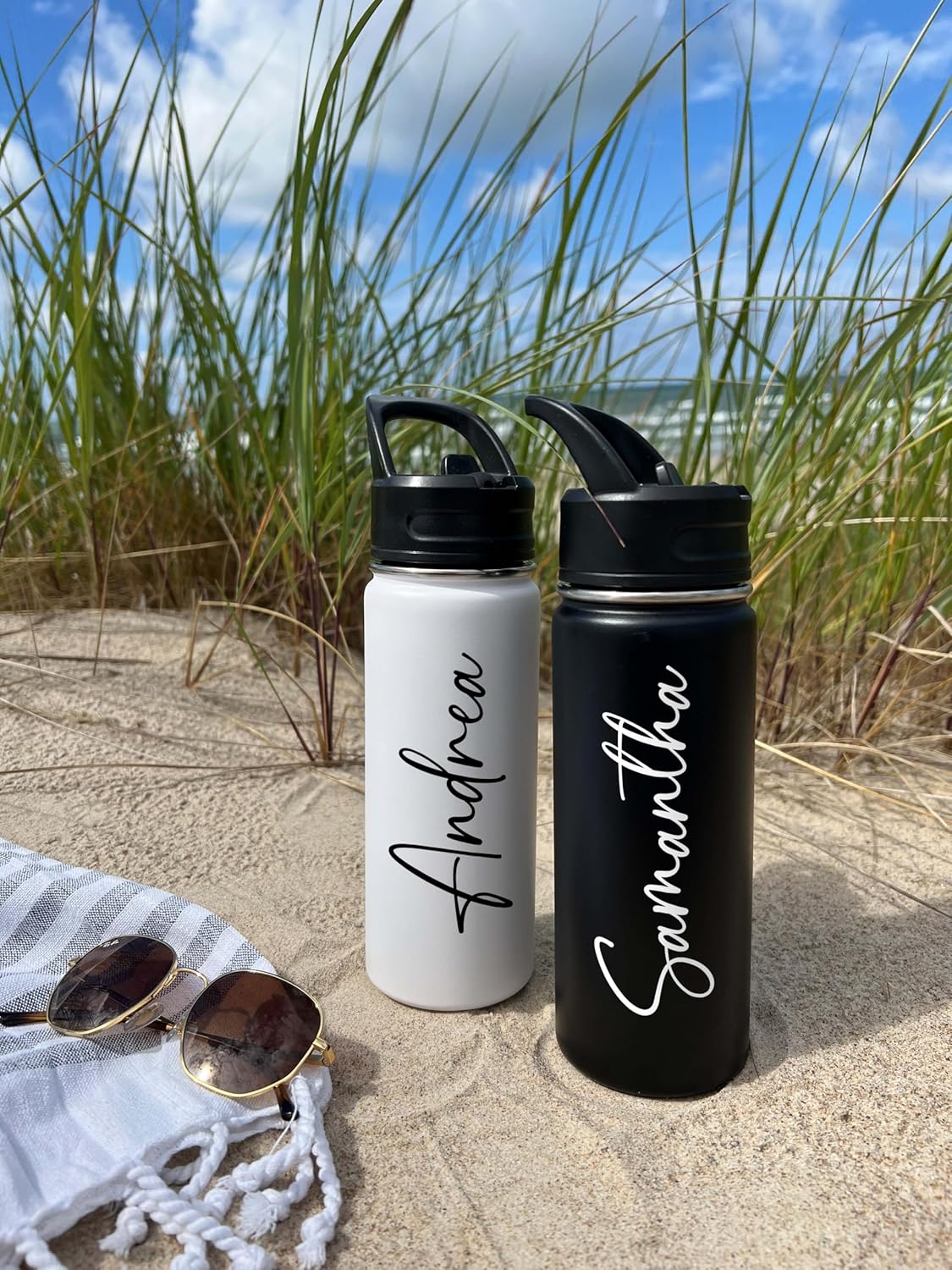 Personalized Stainless Steel Sports Hydro Water Bottle with Name, Vacuum-insulated, 18 or 32 ounce Size, Keeps Liquids Pipping Hot or Icy Cold! (Straw or Mouthtop). Adventure Bottle. Made in America.