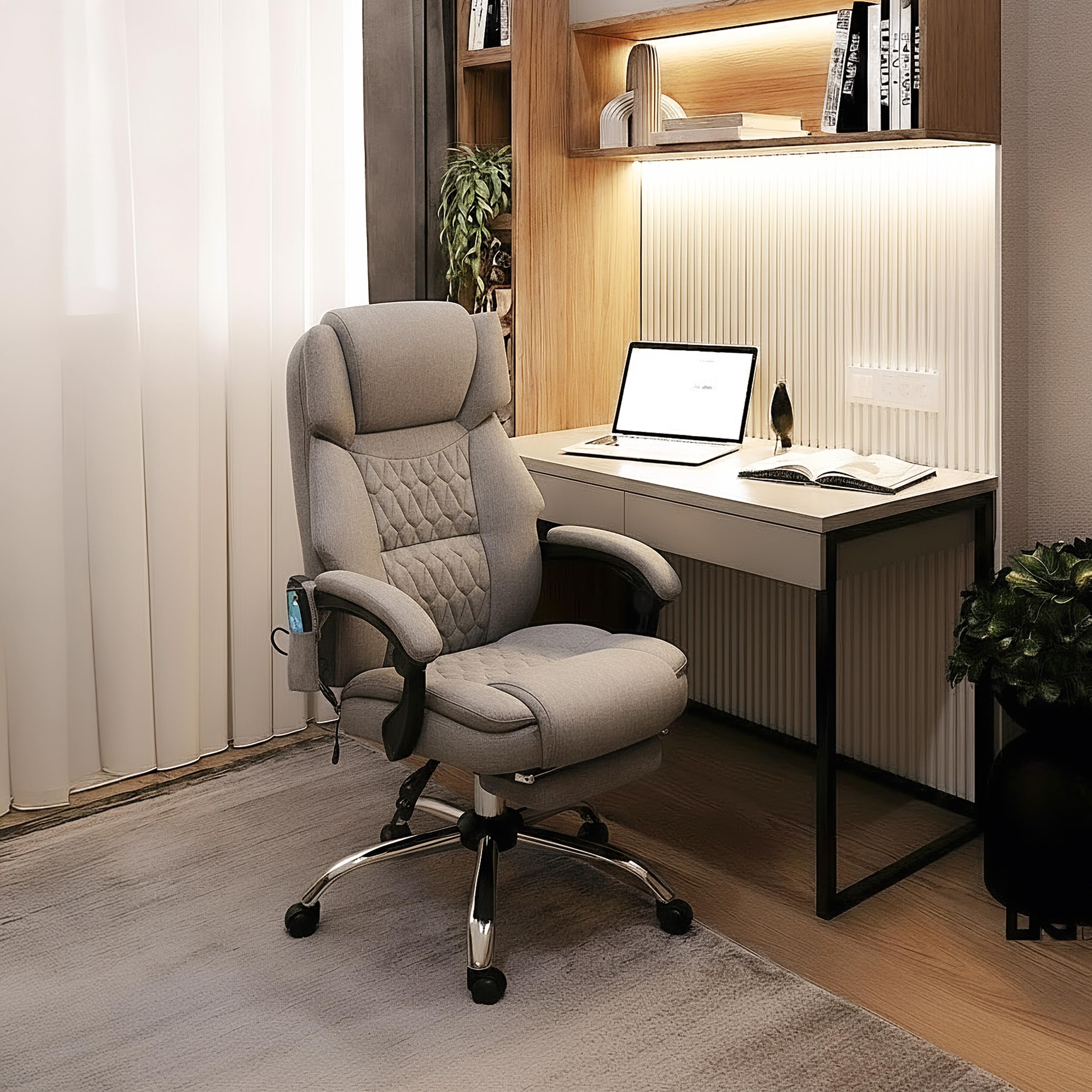 MARK ADLER Boss 6.0 Ergonomischer Chefsessel mit Massagefunktion, Bürostuhl | Massagesessel - 4 Punkt Vibrations - Fußstütze - Wärmefunktion - Drehbar - Kopfunterstützung - Kunstleder - Grau