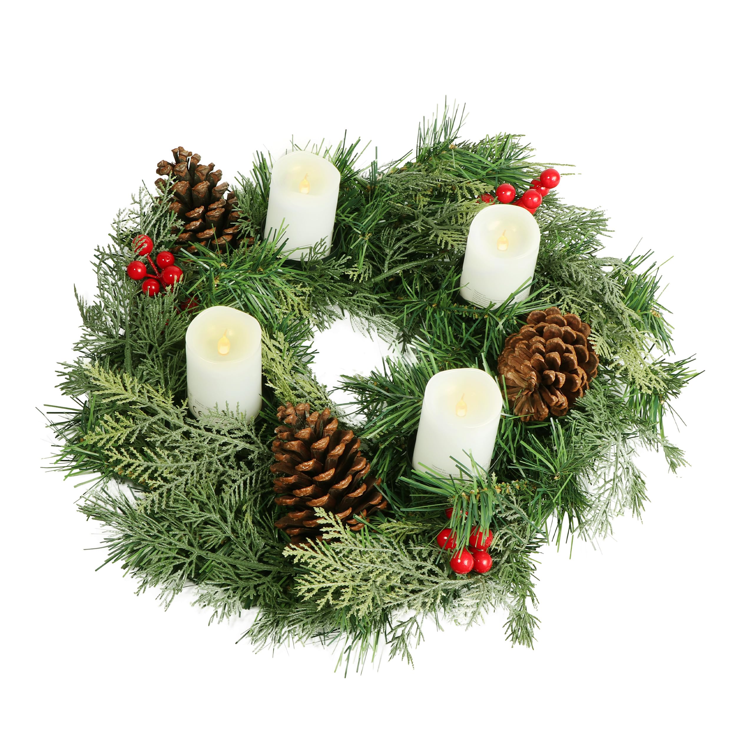 Gartenpirat Diameter 40 Cm With Led Candles Artificial Christmas Wreath Diameter 40 Cm With 4 Led Candles Advent Wreath Decorated With Cones And Red Berries