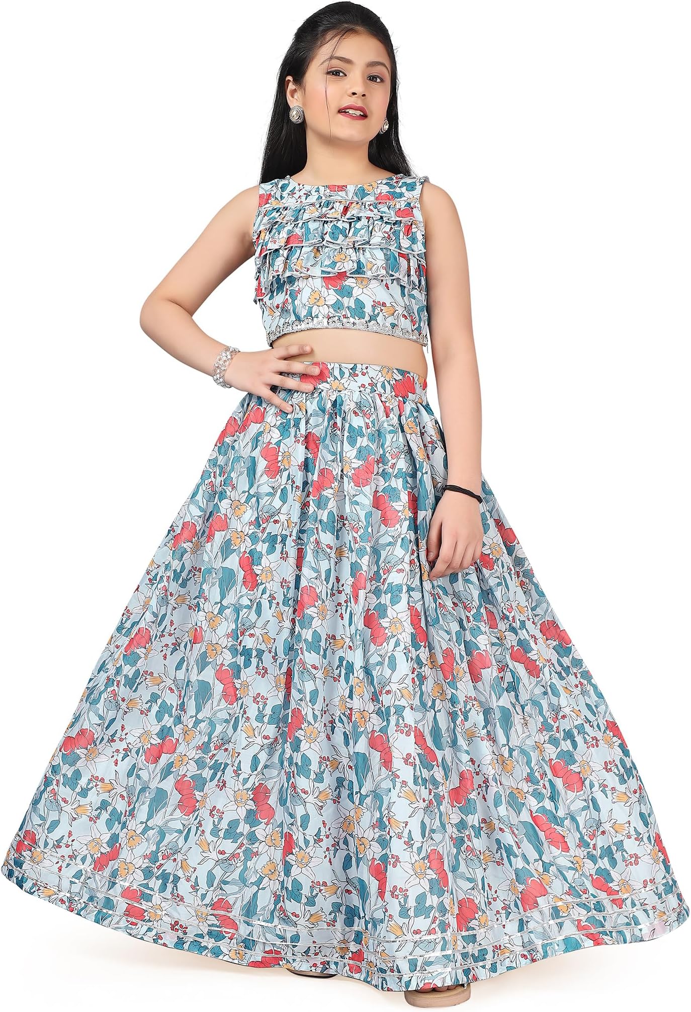 JwalinGirlâ€™s Tabby Silk Readymade Lehenga Choli (JWGLGC00072 PDB 36_Powder Blue_11-12 Yrs)