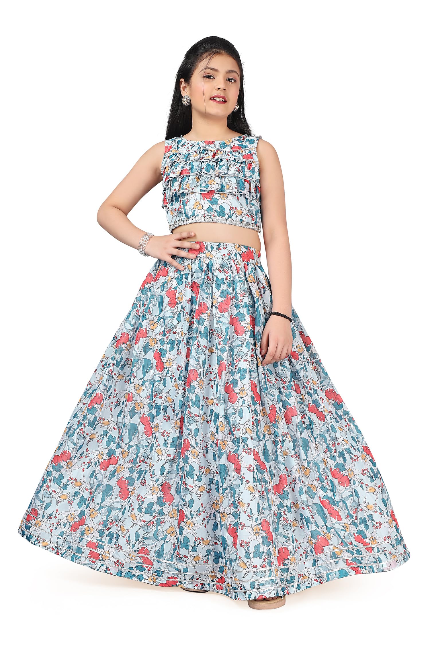 JwalinGirlâ€™s Tabby Silk Readymade Lehenga Choli (JWGLGC00072 PDB 36_Powder Blue_11-12 Yrs)
