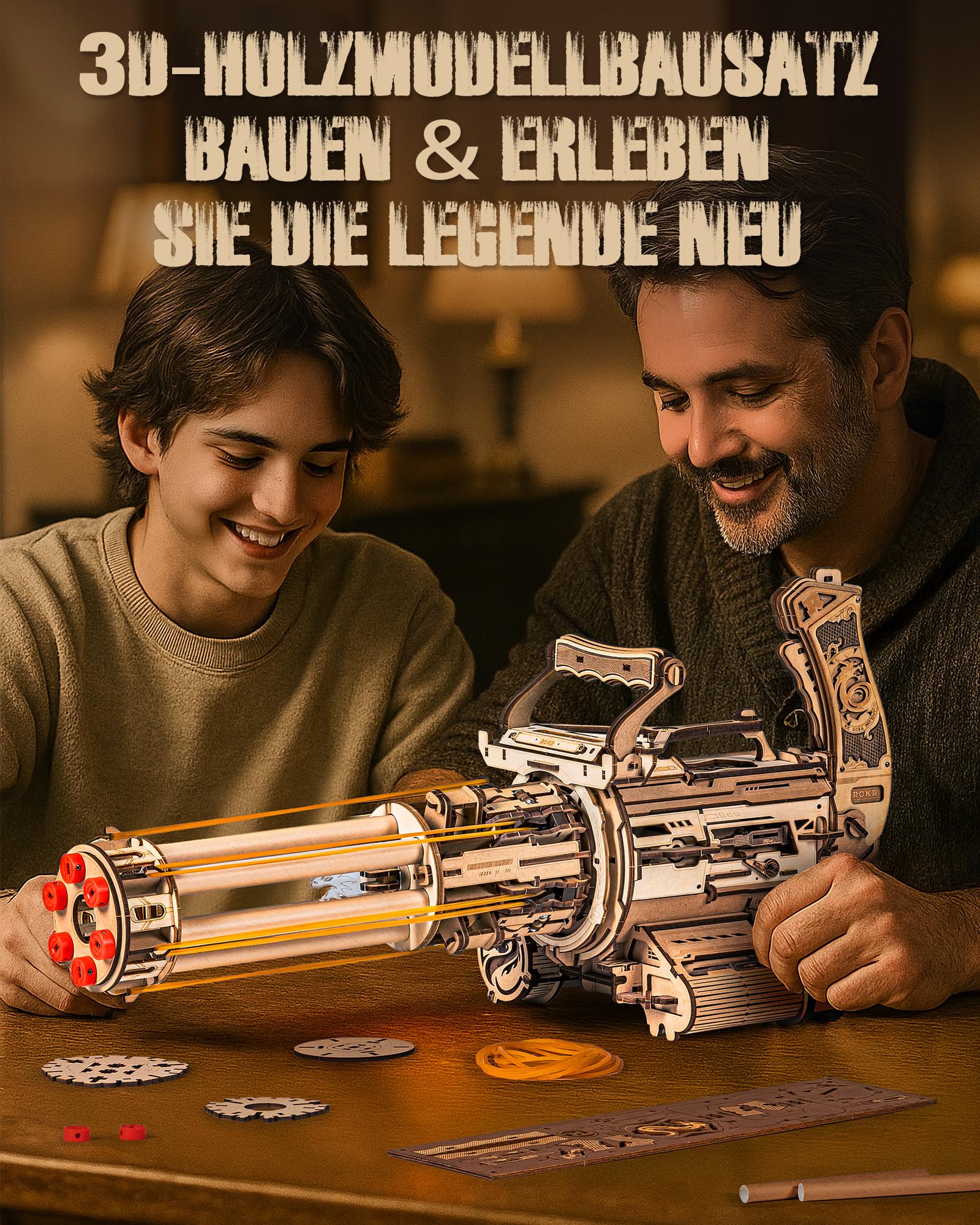 ROKR 3D Holzpuzzle Erwachsene Holzmodelle Bausätze, 3D Puzzle Holz Modellbausätze zum Mechanischen Bauen, Spielzeug mit Gummibändern, Geschenk für Teenager und Erwachsene, LQA01