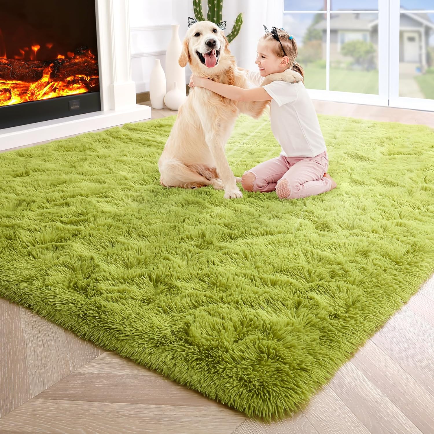 Noahas Fluffy Green Rugs for Bedroom,4x6 Shaggy Fuzzy