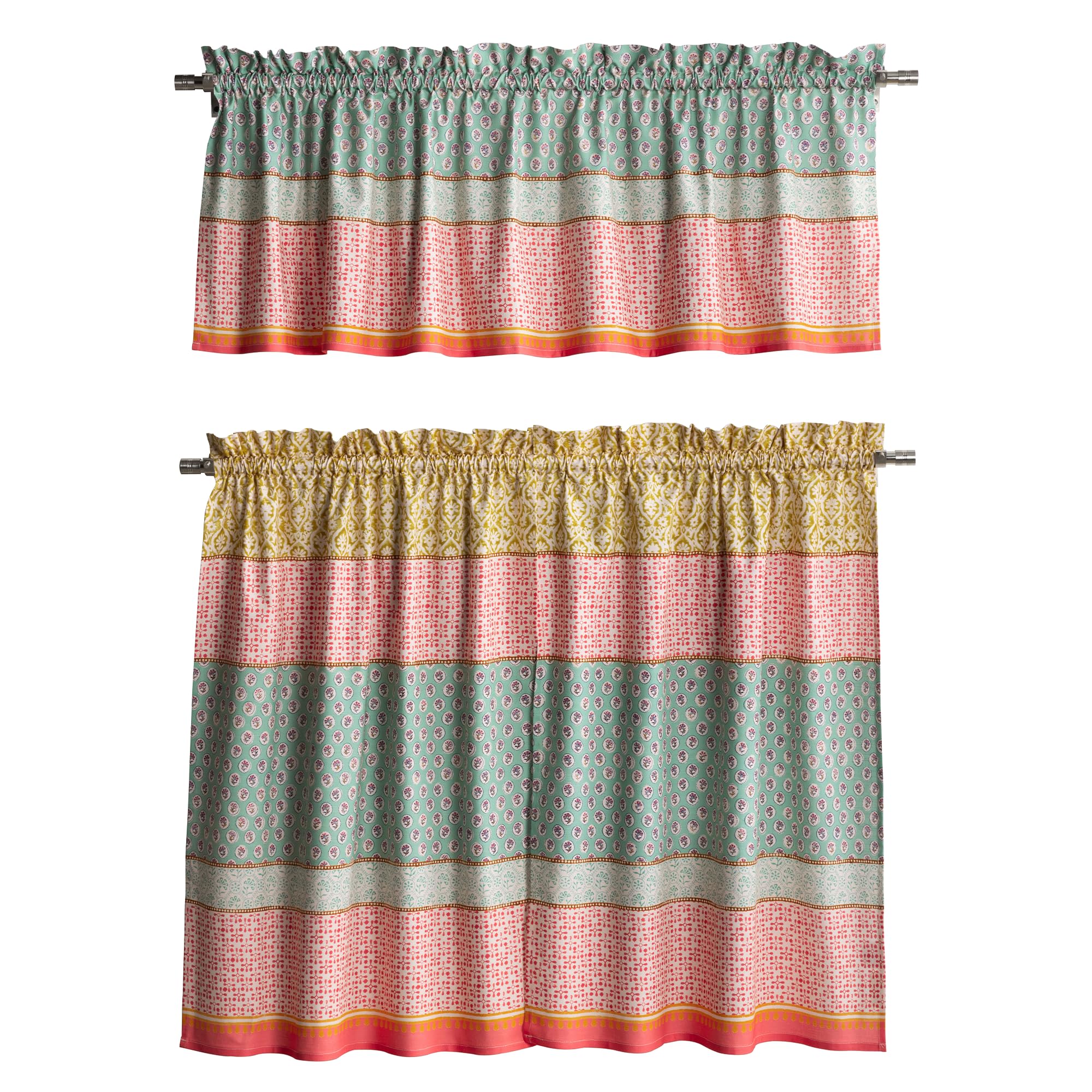Maison d' Hermine 100% Cotton Kitchen Curtain Set 2 Tiers and 1 Valance