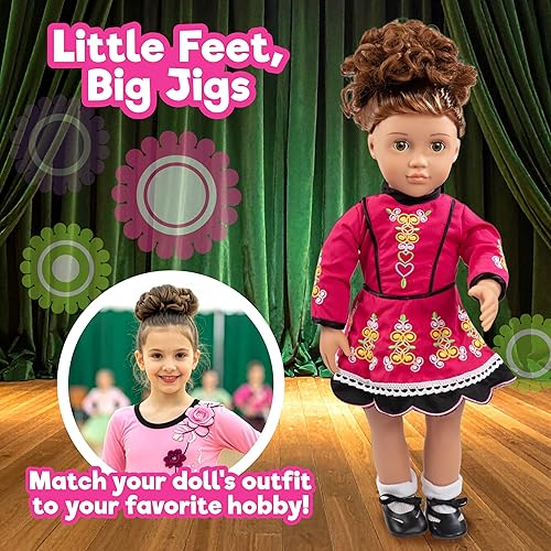 Miniatura 6 de Traje de muñeca irlandesa bailarina (4 piezas) - Ropa y accesorios hechos a mano de primera calidad para todas las muñecas de 18 pulgadas, disfraz