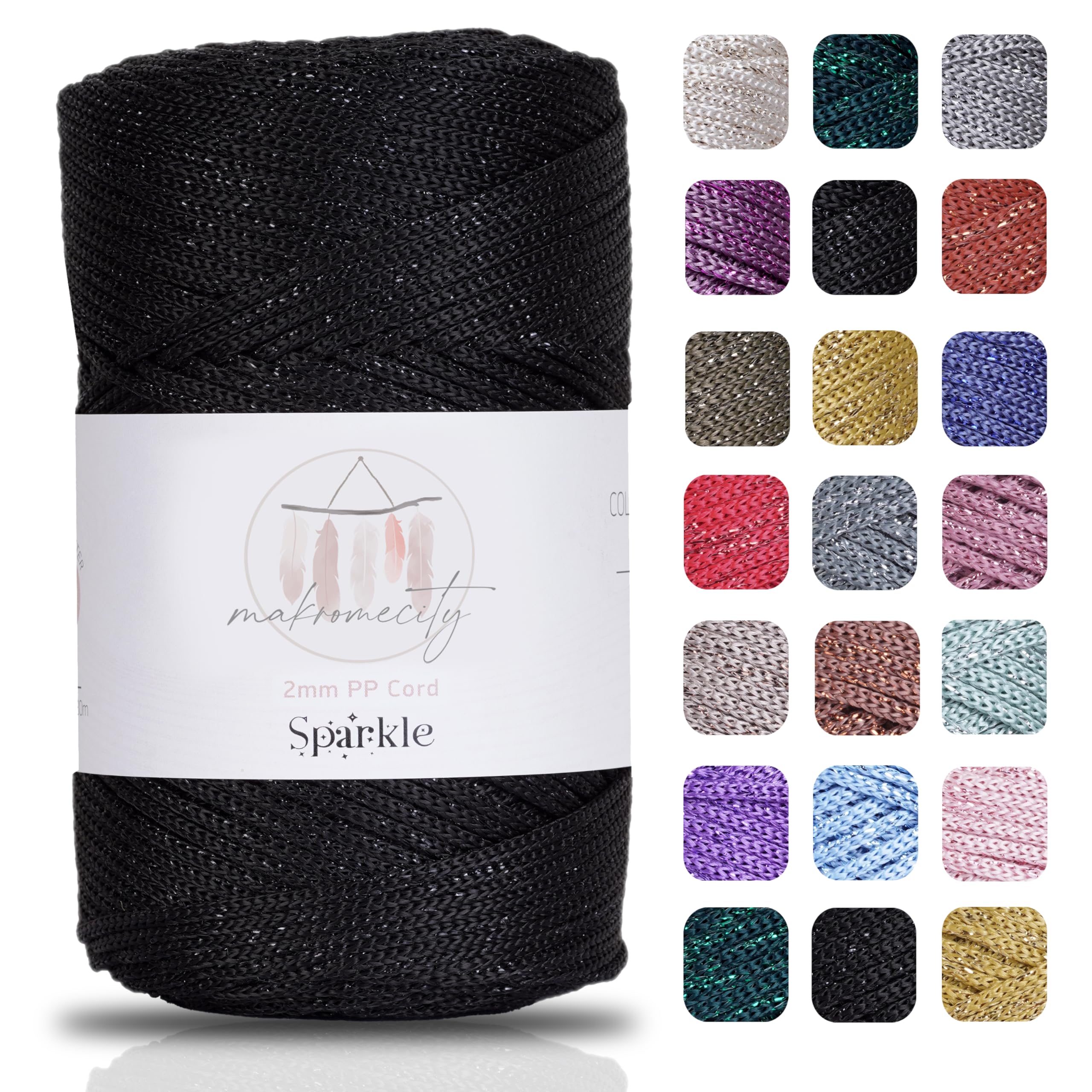 Makromecity, Sparkle Polyester Macrame Cord 2mm x 250 Yards (750 feet) 2mm Polypropylene Macrame Cord for Macrame Art & Crafts for Wall Hangings, Bags, Underplate, Rug