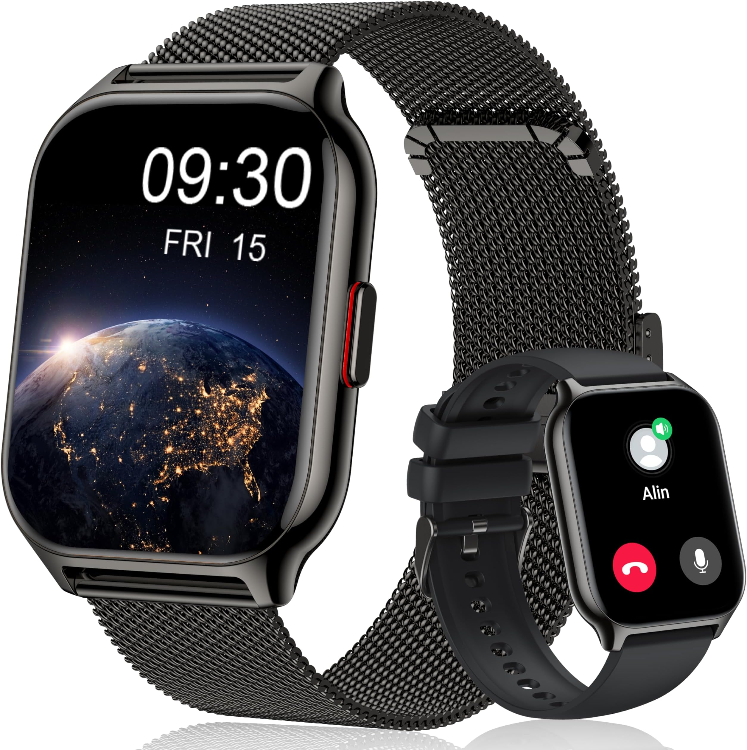 Popglory Smart Watch Answer/Make Calls, 2.01'' Smartwatch with AI Voice Control, Blood Pressure/SpO2/Heart Rate Monitor, Fitness Tracker Watch 2 Straps for Men Women for iOS Android Phones