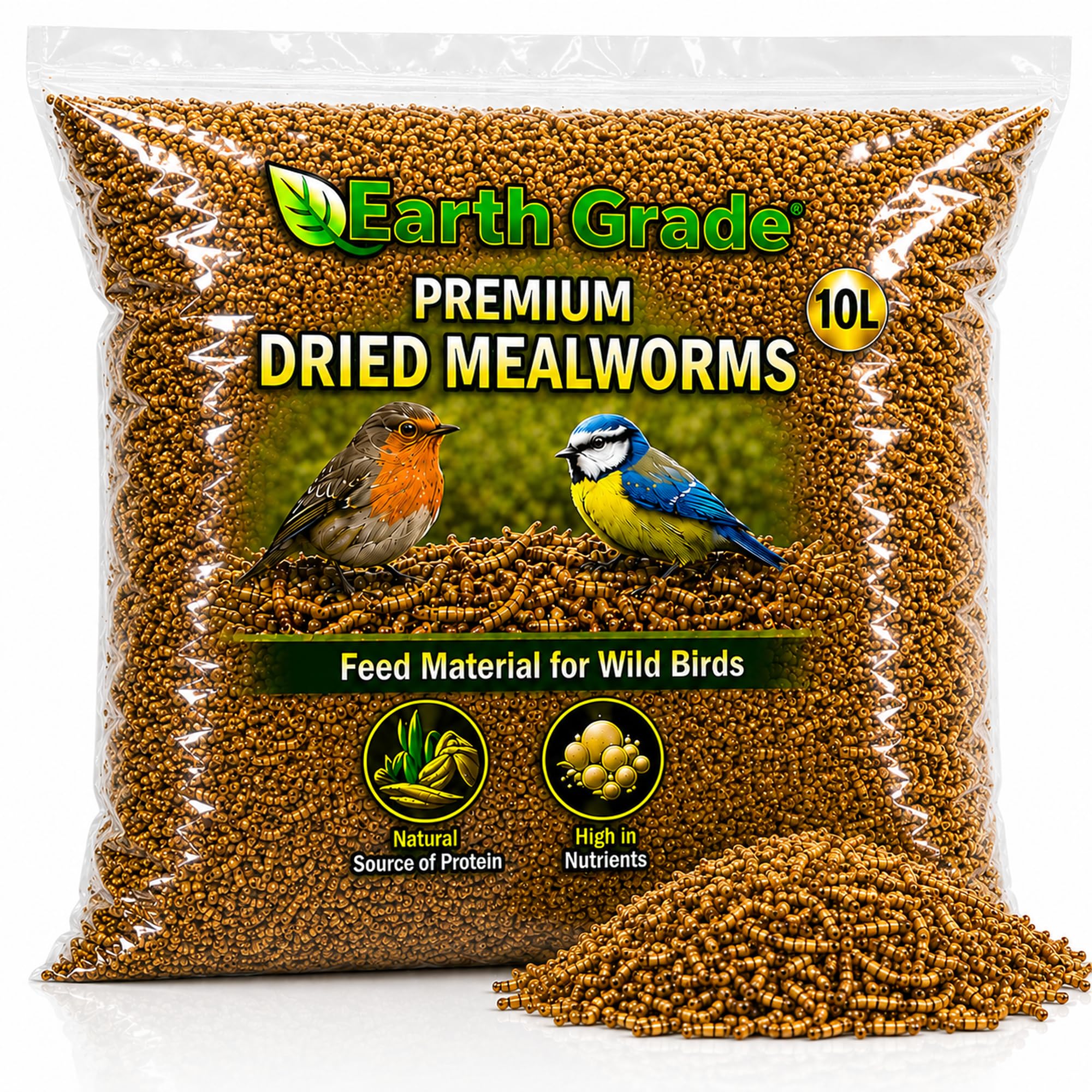 Premium Dried Mealworms 10L for Wild Birds – High Protein Natural Bird Food Treat – Mealworms for Garden Birds, Robins, Blue Tits & Blackbirds – Wild Bird Feed Refill Bag