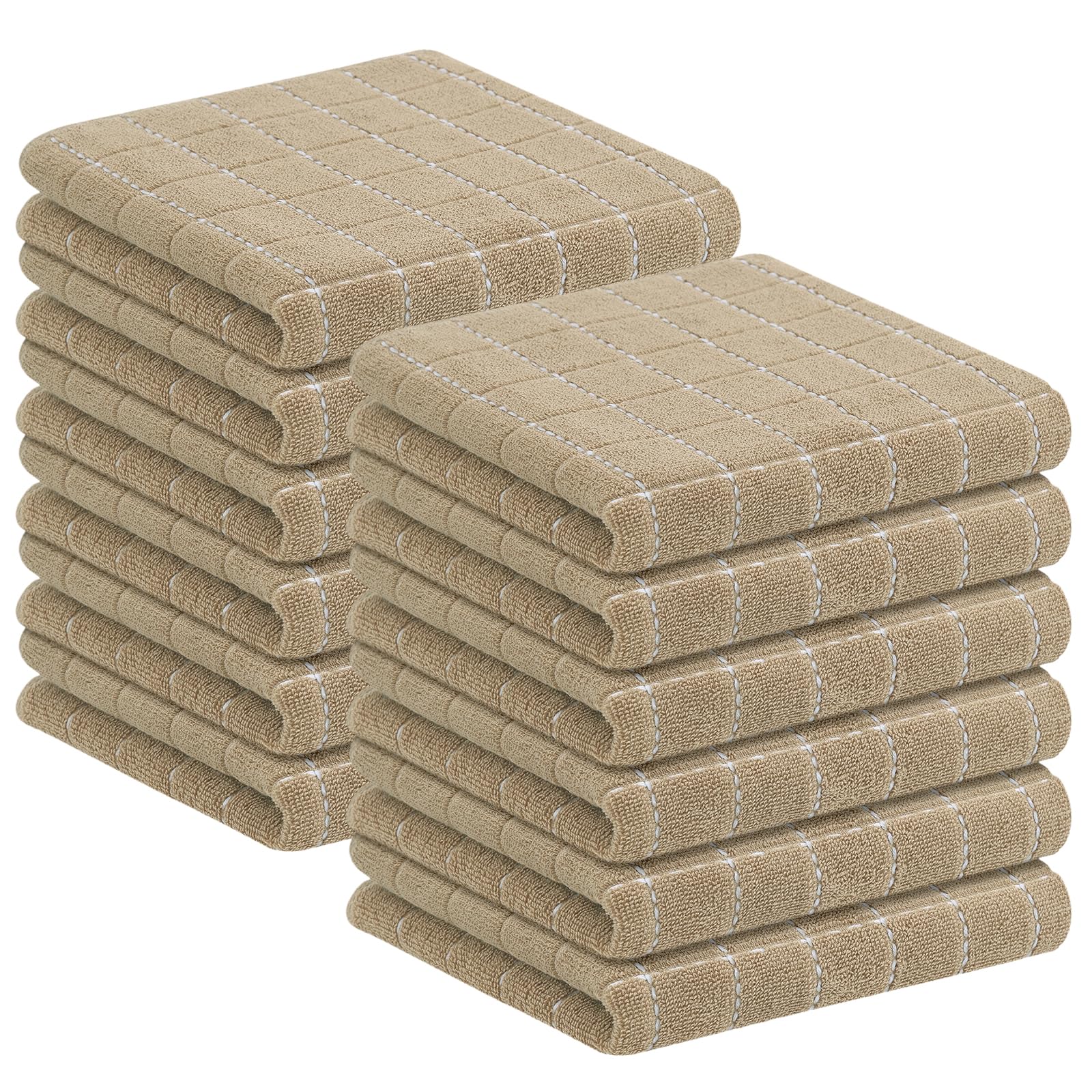 Homaxy 100% Cotton Terry Kitchen Towels, 12 Pack, Tan | Ultra Soft and Absorbent Dish Towels for Kitchen, Suitable for Drying and Washing Dishes