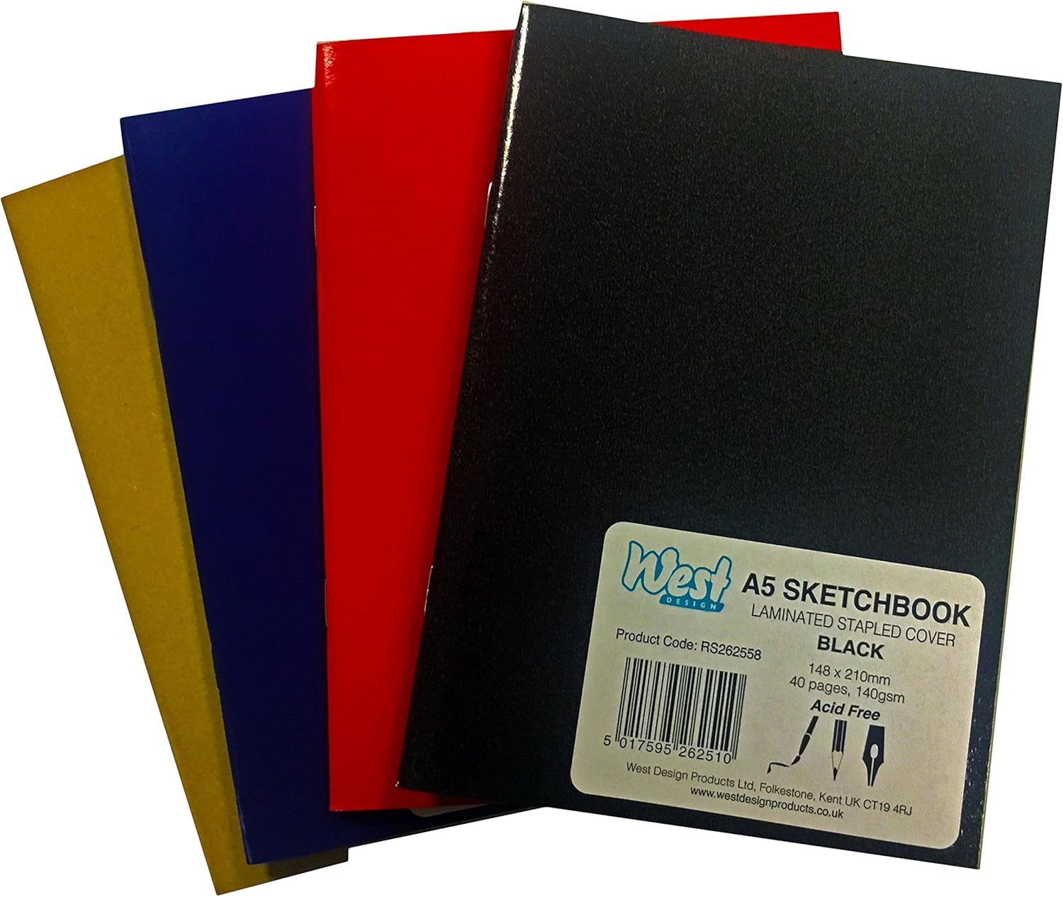 West A4 Sketchbook Assorted Colours Pack of 5 A4 Sketchbook