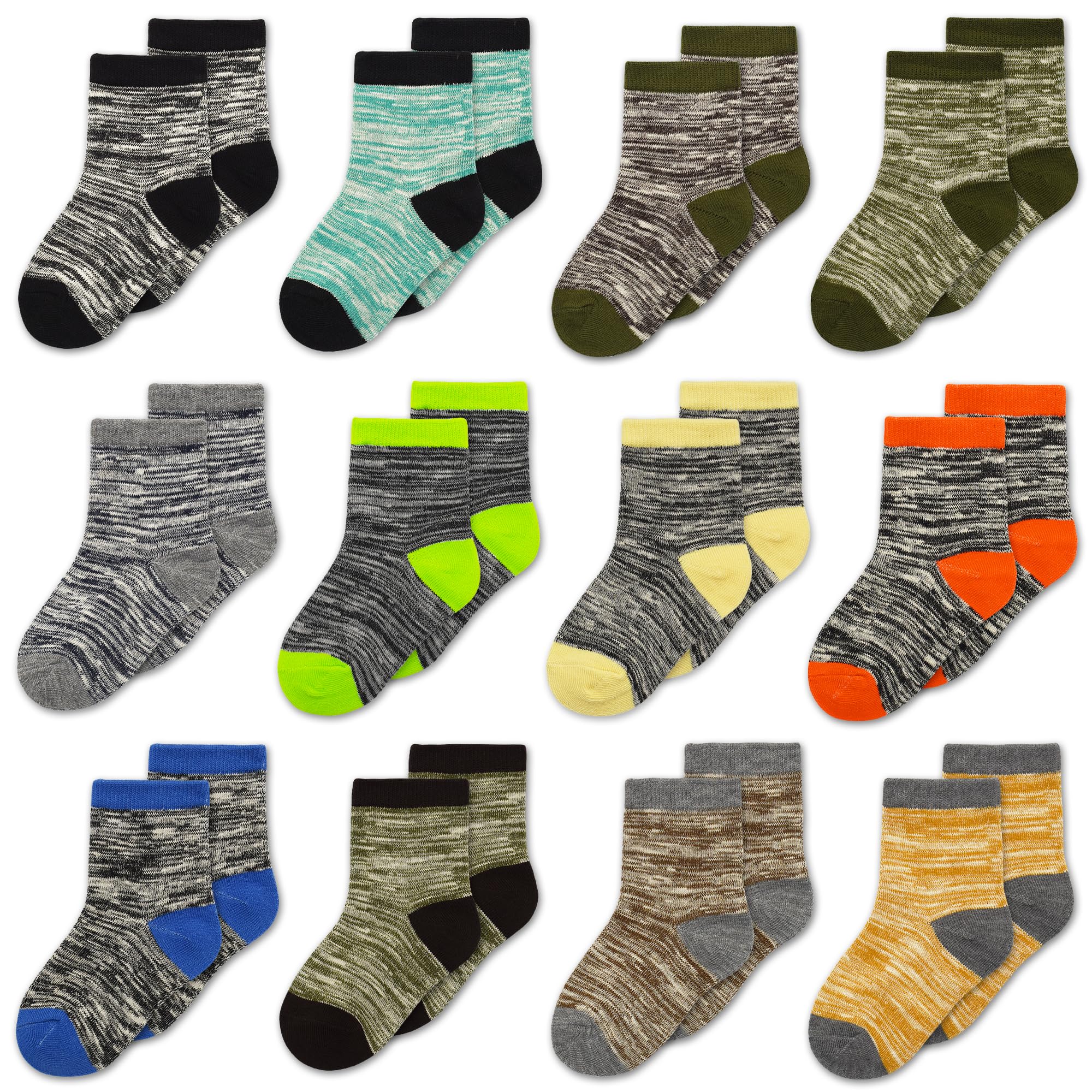 Boys Socks, 12 Pairs Kids Crew Socks for Toddler Boys Girls(1-14 Years Old), Children Half Cushion Mid Cut Socks