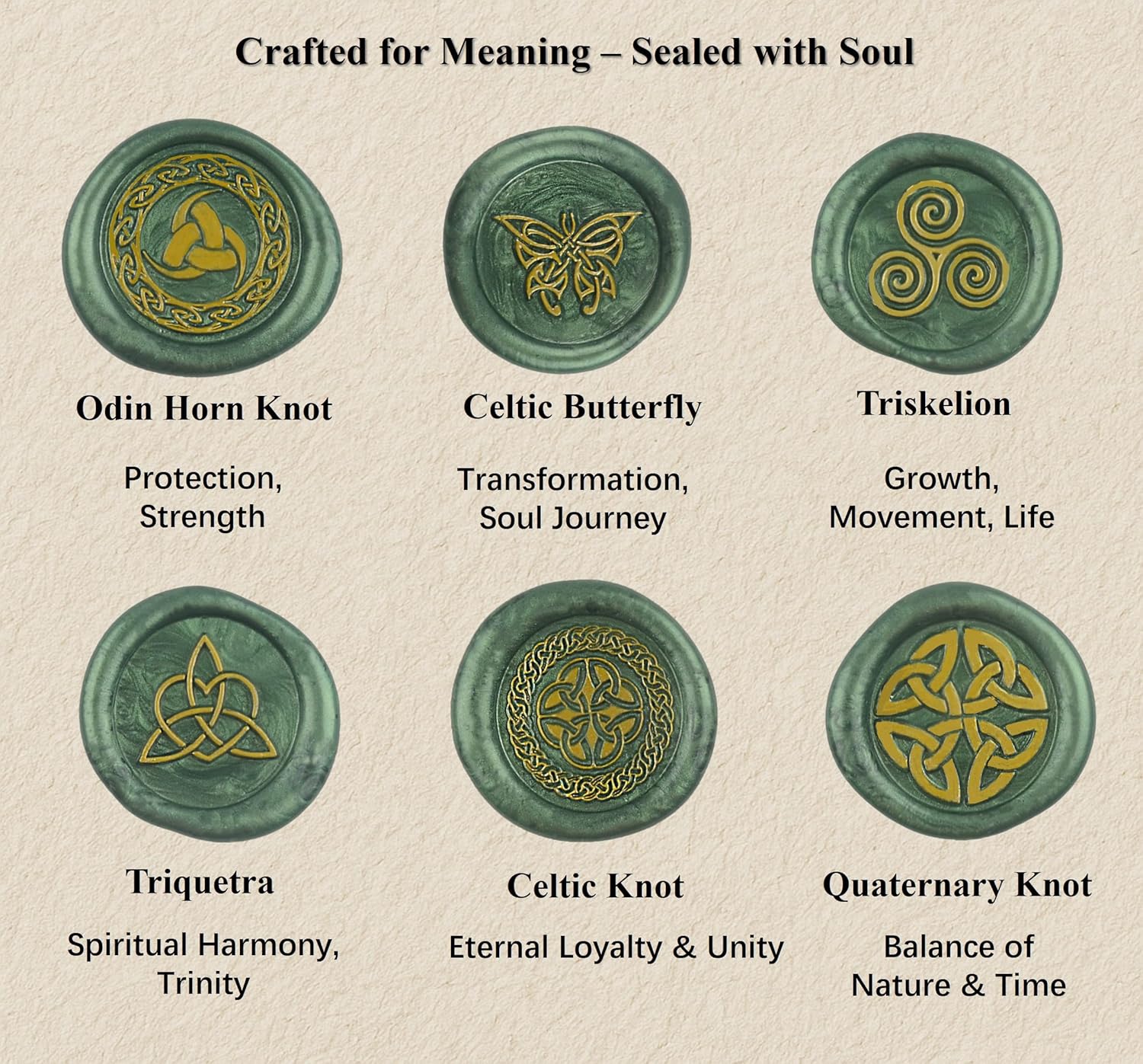 Celtic Knot Seal Wax Stamp with 6 Patterns Removable Brass Head + 1 Wood Handle, Represent Eternal Faith, Friendship, Love and Loyalty