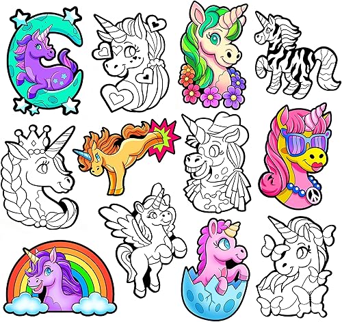 Colorea tus propios unicornios de terciopelo, paquete de 12, hermosas artes y manualidades, diversión para colorear para todas las edades, decora tu