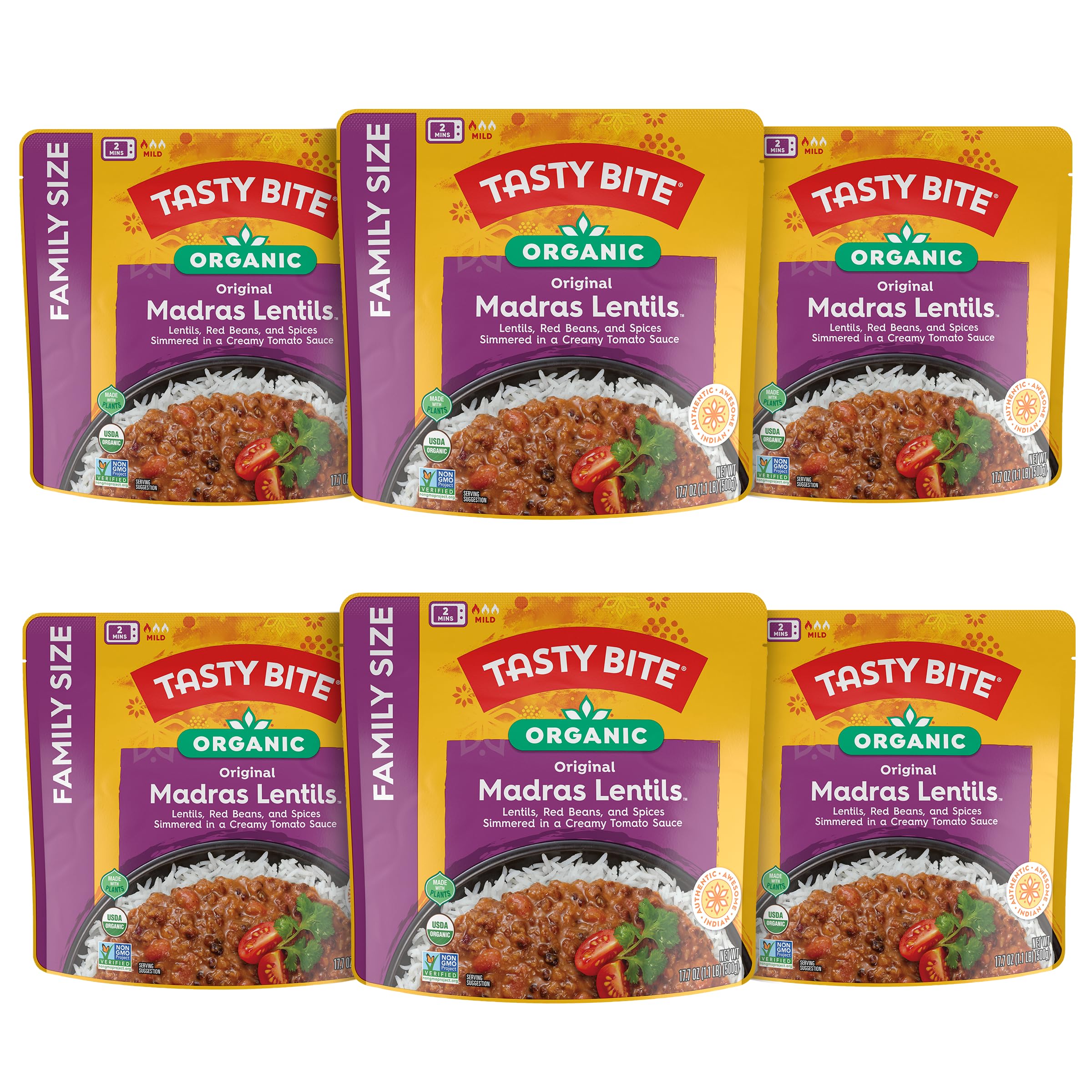 Tasty Bite Family Size Madras Lentil (Pack of 6)USDA Organic