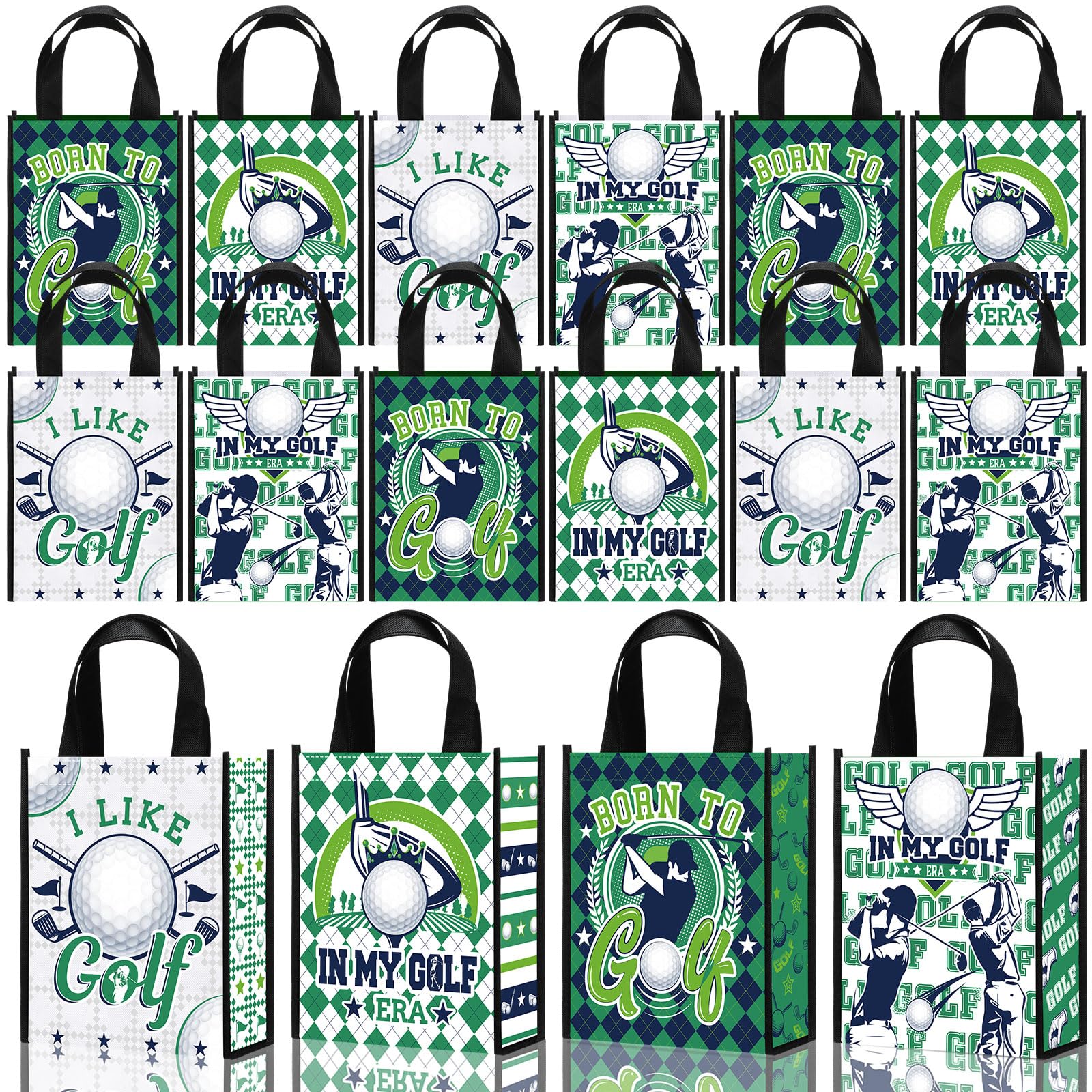 Estune 24 Pcs Golf Party Favor Bags Golf Gift Goodie Bags Treat Candy Non Woven Wrapping with Handles Tote for Sports Birthday Party Supplies Sports Theme Decorations
