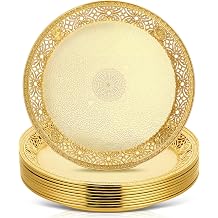 10 Pack Gold Plastic Serving Tray Bulk Lightweight Round Party Snack Serving Tray Reusable Decorative Food Appetizer Platter for Coffee Tea Dessert Fruit Wedding Party Buffet12.6 Inch